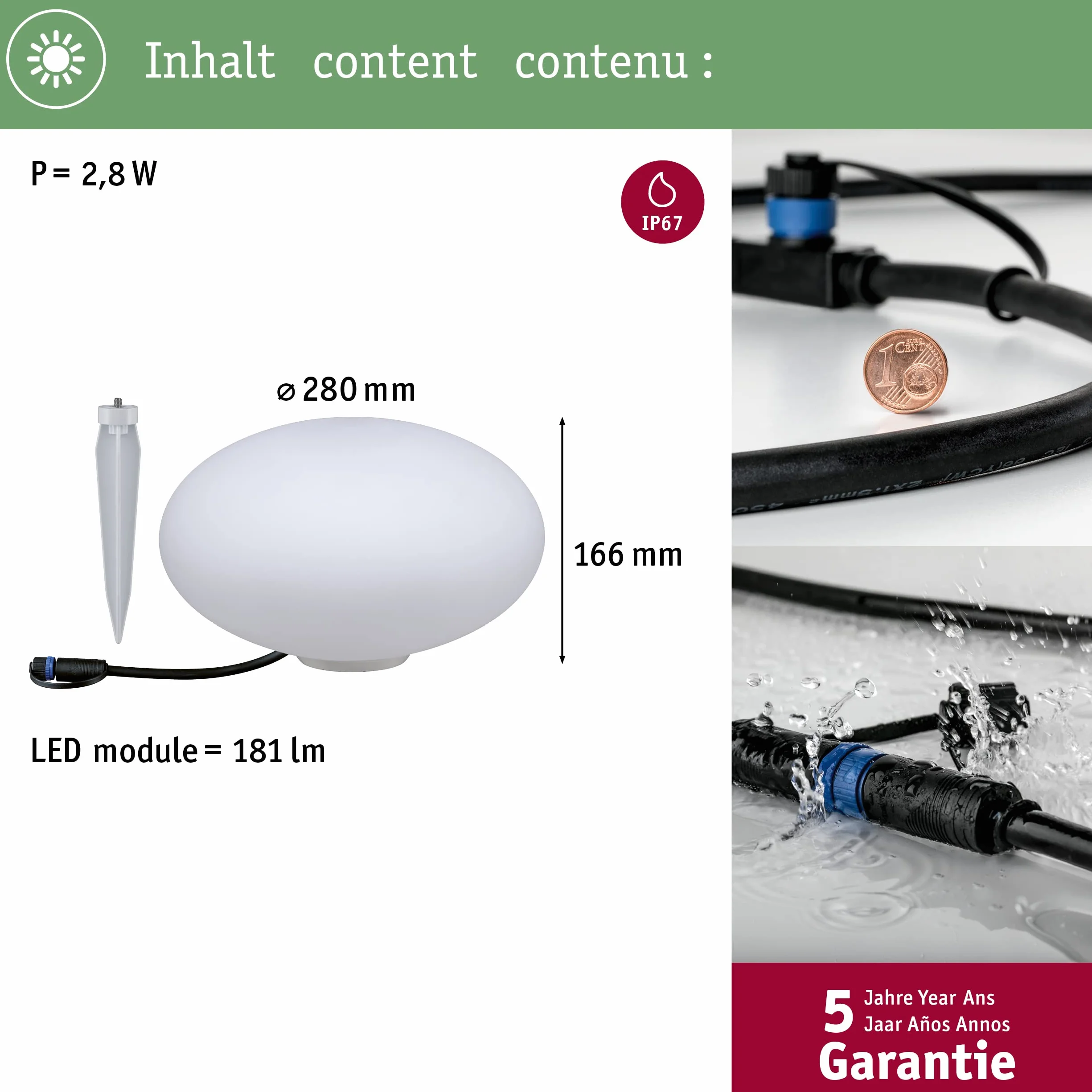 Paulmann Outdoor Plug & Shine Stone IP67 3000K 235lm 24V oprawa kulista zewnętrzna