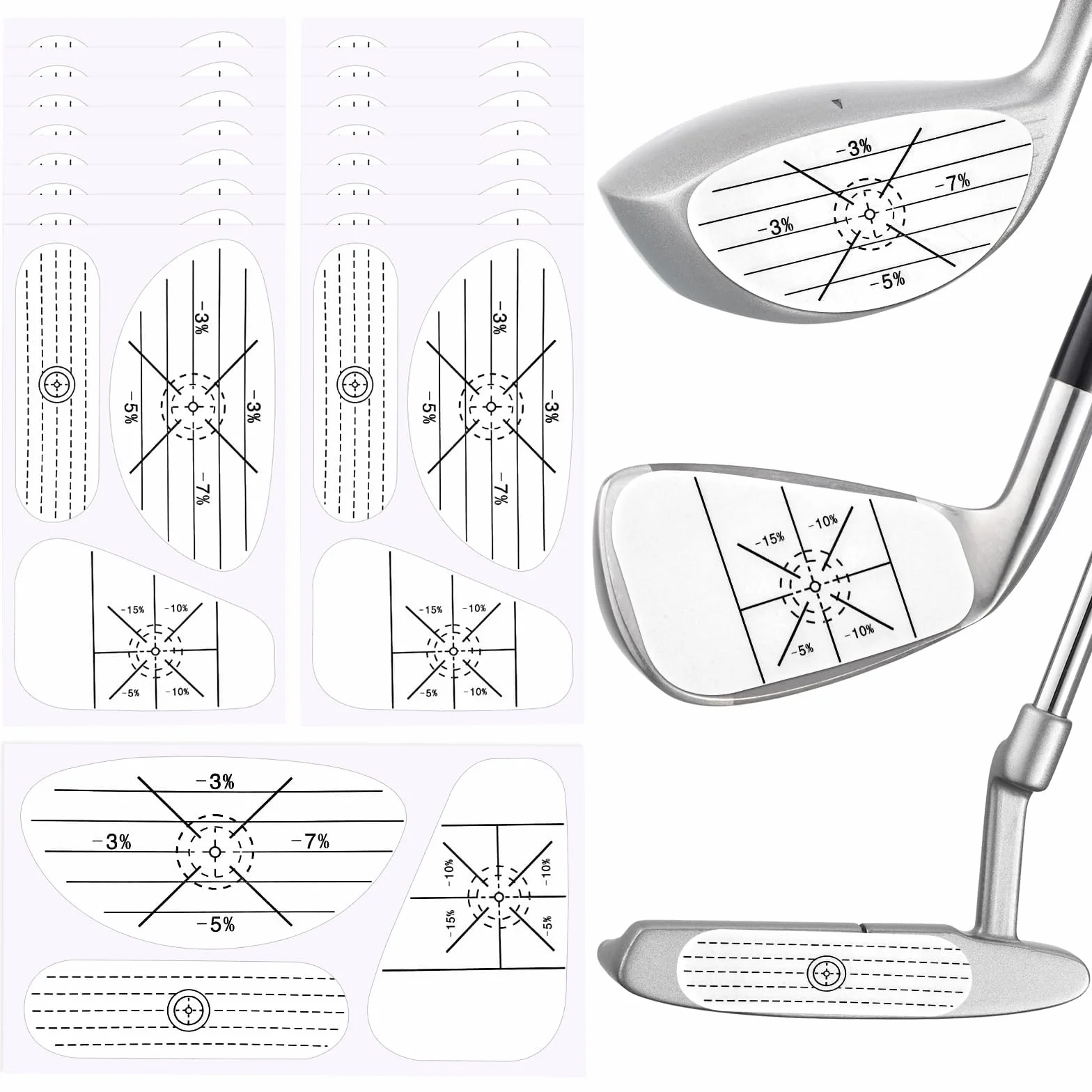 OSDUE Zestaw taśm udarowych golfowych 40 szt./120 szt., naklejki klubowe do drewna, żelazka i miotaczy, samoucząca analiza konsystencji słodkich punktów i strzałów, przydatna pomoc treningowa poprawia