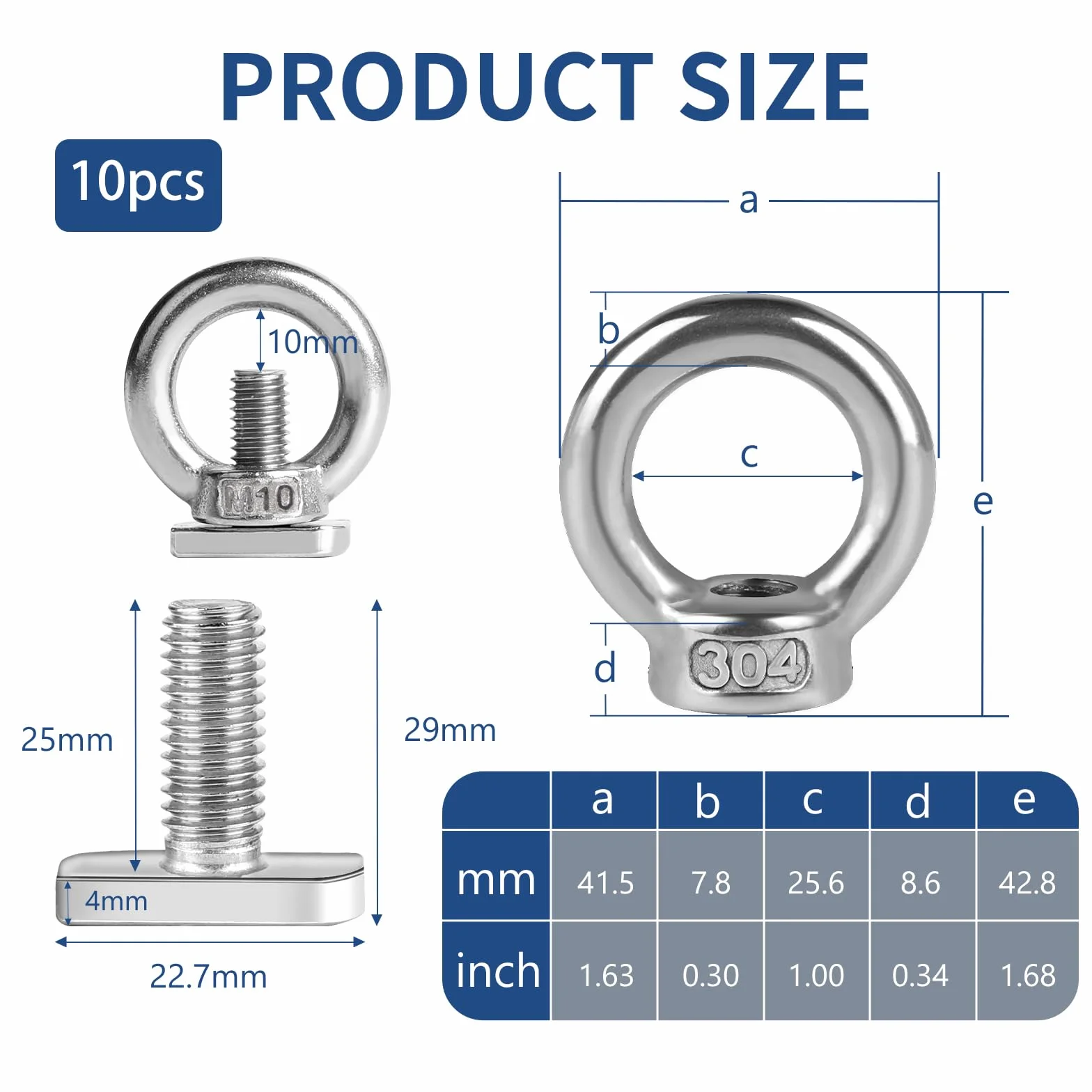 10 szt. nakrętek oczkowych M10 x 25 mm ze stali nierdzewnej