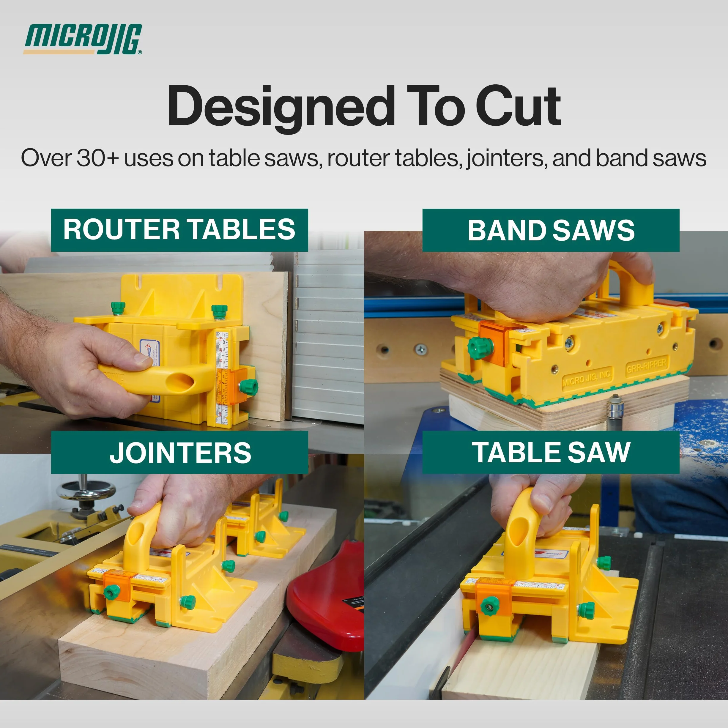 Microjig GRR-RIPPER+ SafeRip Kit Adjustable 3D Push Block for Table Saws Yellow/Green