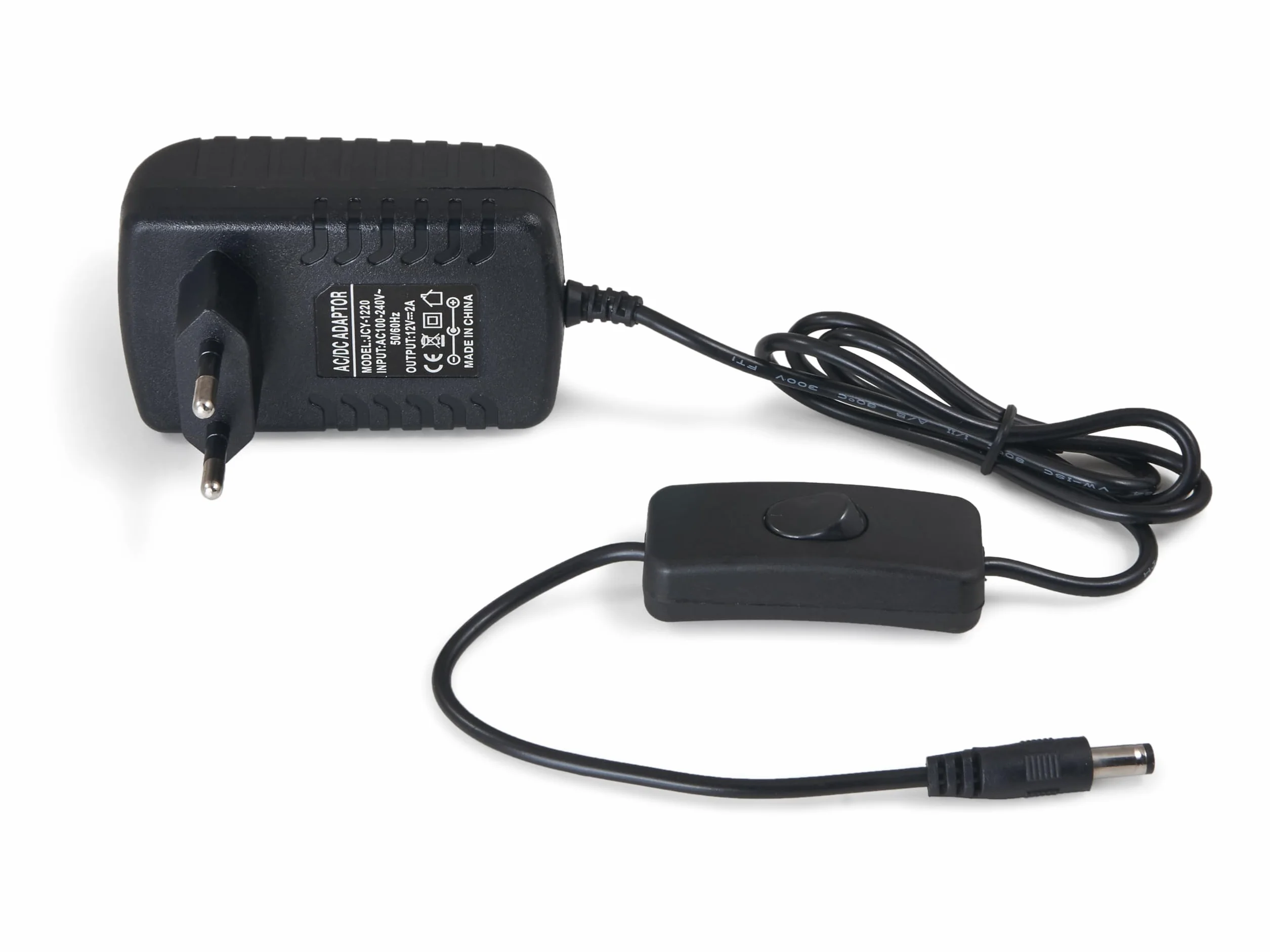 Zasilacz Wtyczkowy LED 12V 24W 2A z Włącznikiem IP20 Pasywne Chłodzenie 82x50x34mm Czarny