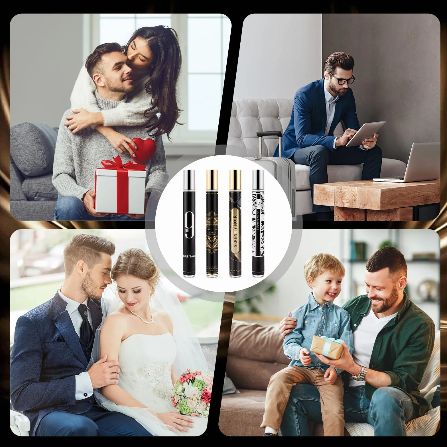 Perfumy męskie prezent dla mężczyzn, 4 sztuki, woda toaletowa dla mężczyzn z paczulą, cynamonem, wanilią, zmysłowa i pewna siebie, zapach na każdy dzień, prezent na urodziny, Walentynki, Boże