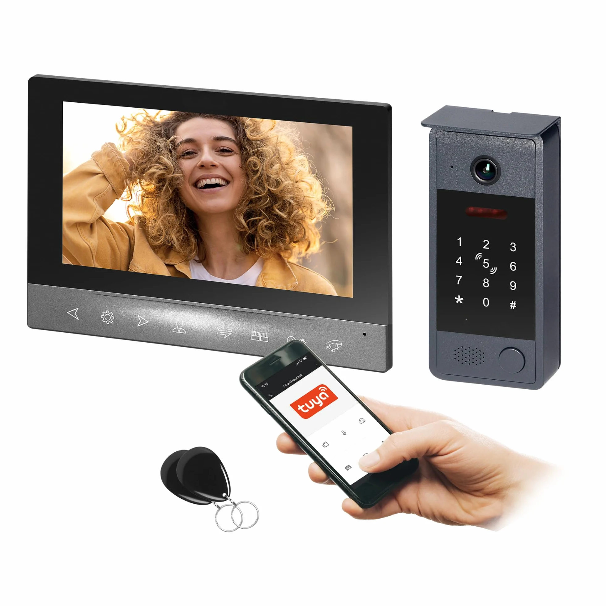 Wideodomofon WiFi Full HD 1080px Kamera Zewnętrzna IP65 RFID Klawiatura Kodowa Tuya Smart 7 Cali