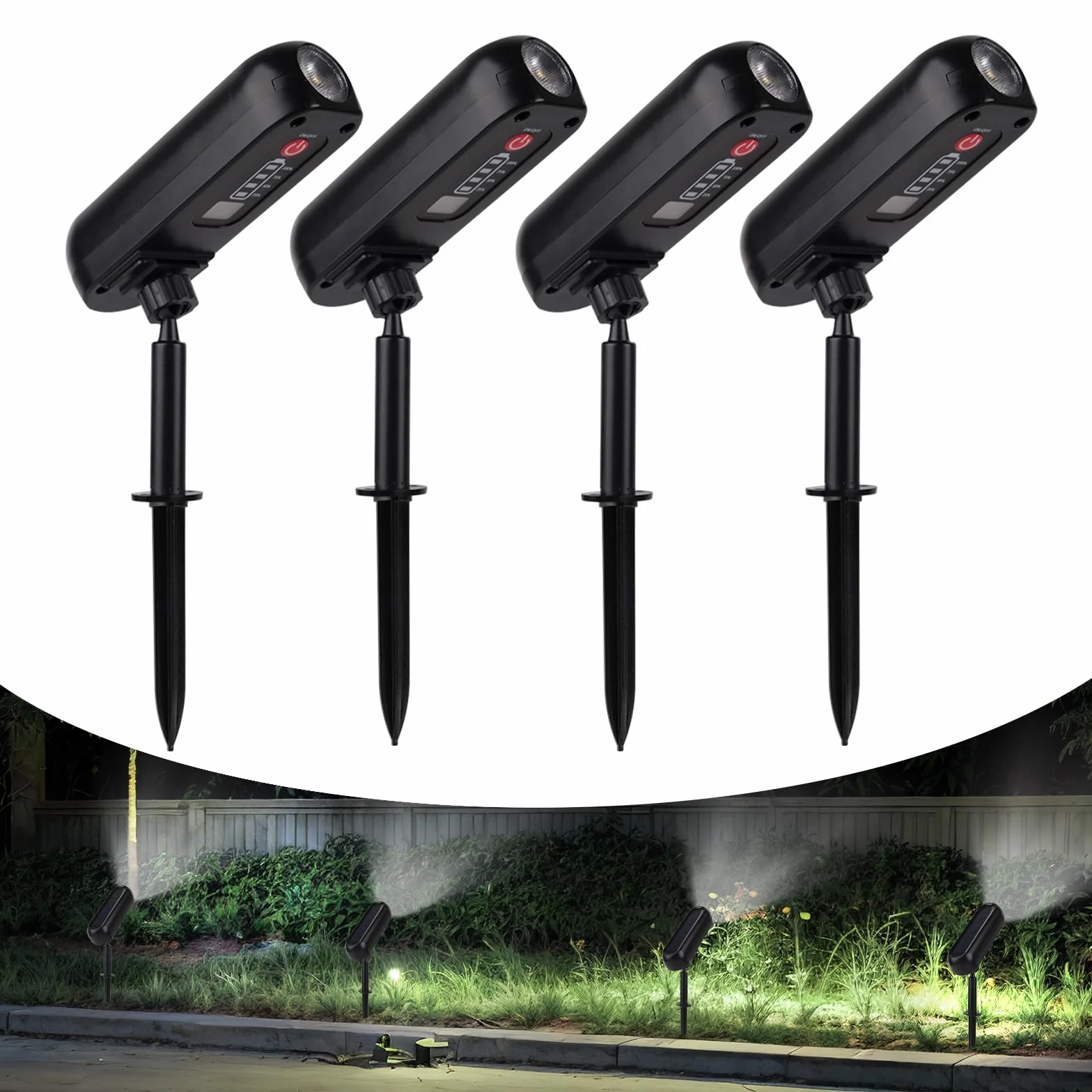 T-SUN Zewnętrzna lampa solarna IP65 6000K 4 sztuki, wodoodporna lampa ogrodowa, 2 tryby oświetlenia