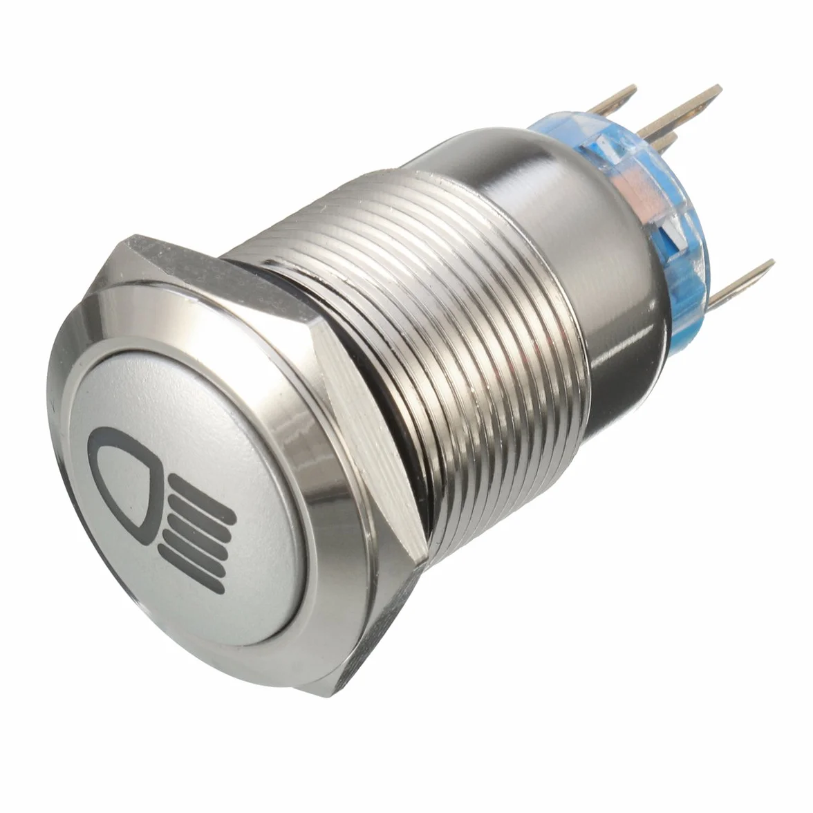 Przełącznik Przycisk LED 12V 19mm Srebrny Metal Push On Off Blokada Światła Niebieski