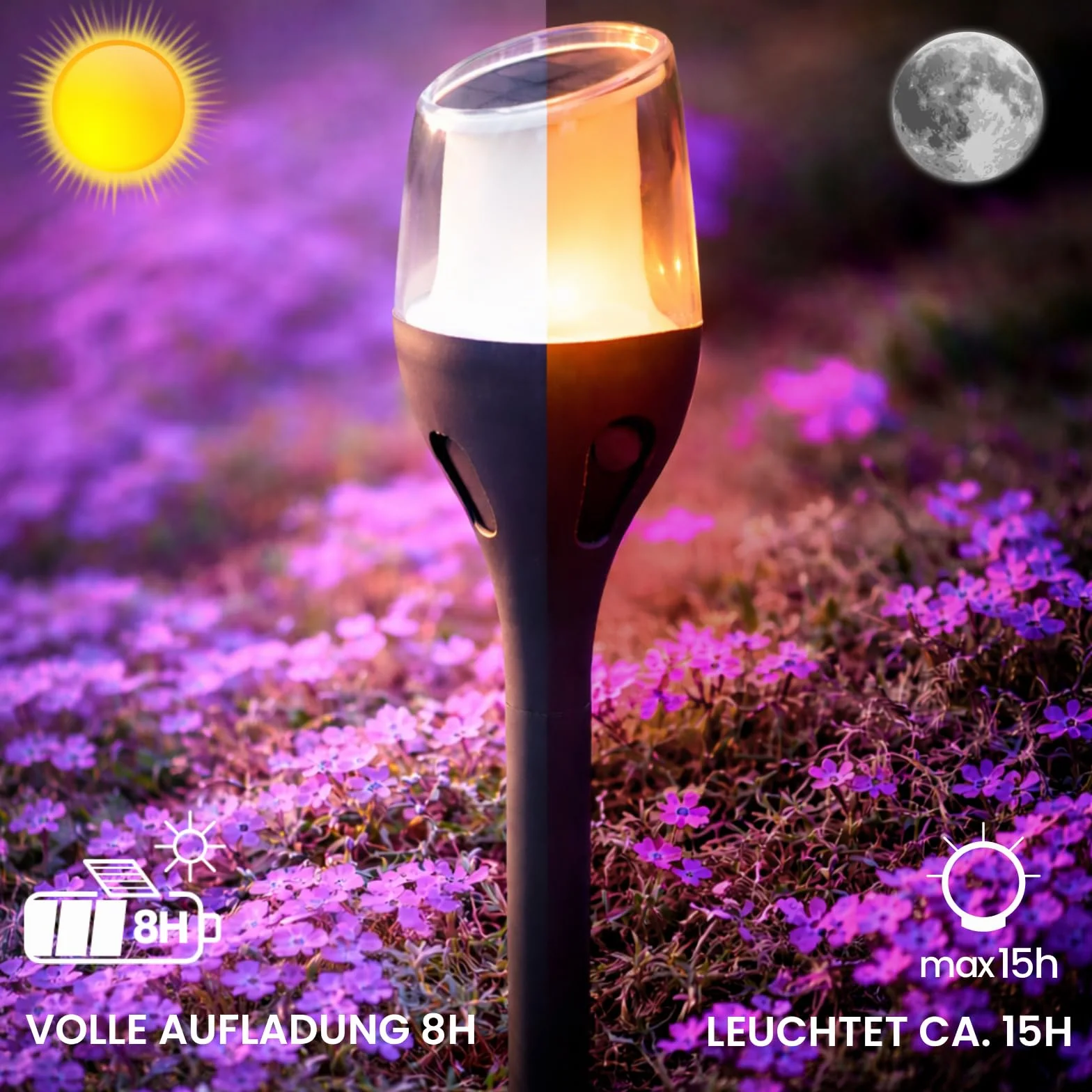 LUMILED Solarna pochodnia ogrodowa zestaw 4 lamp solarnych 64,5 cm IP65 LED migoczący płomień efekt płomienia