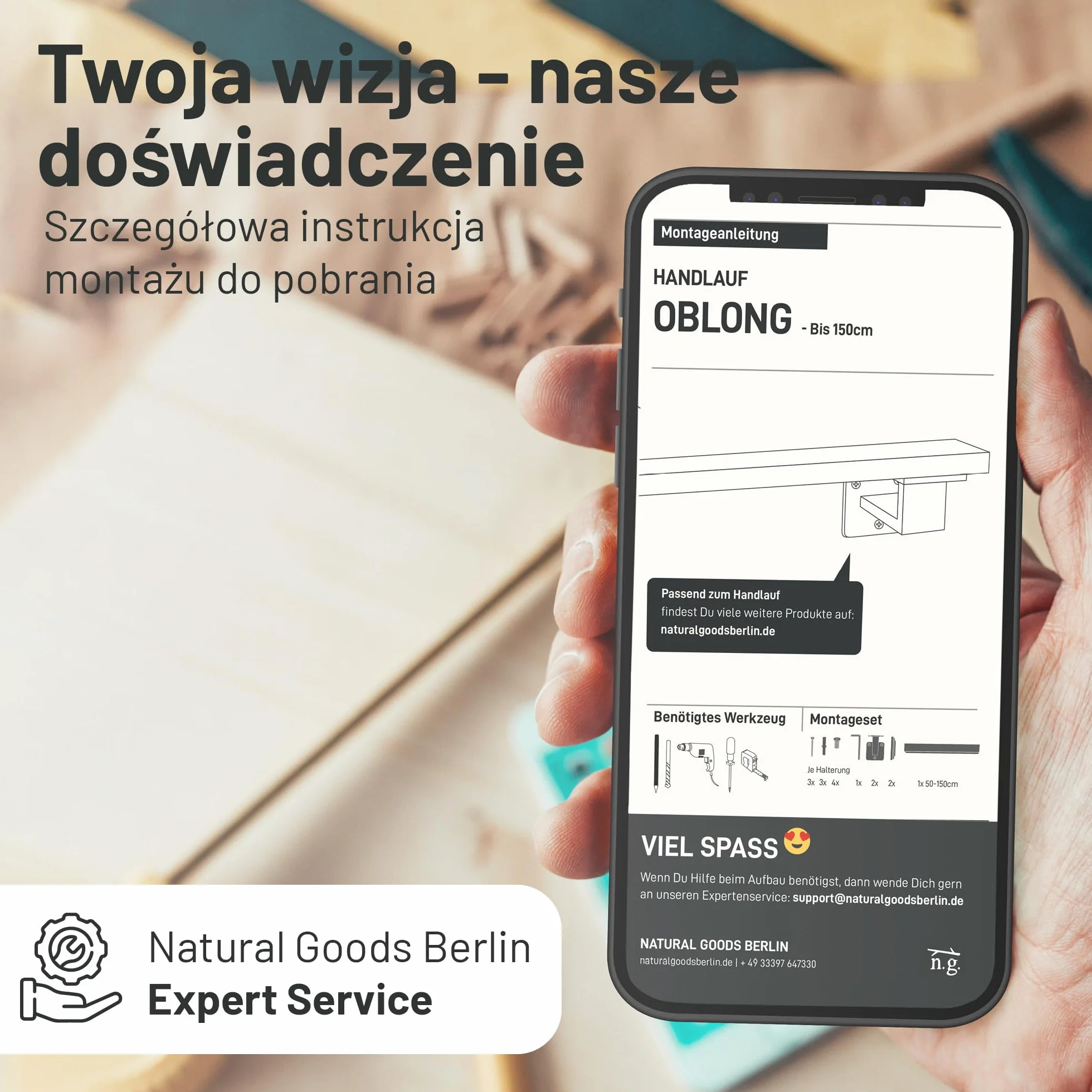 Natural Goods Berlin zestaw poręczy OBLONG metal czarny 100cm poręcz schodowa nierdzewna malowana proszkowo