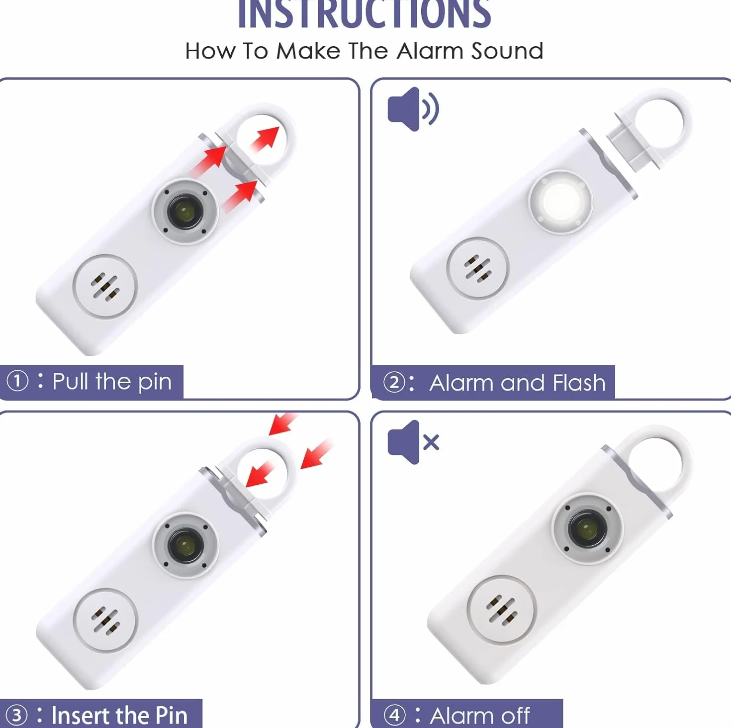 Kieszonkowy Alarm 130 dB, Możliwość Ponownego Ładowania, Osobisty Alarm z Lampą Błyskową LED, Syrena Samoobrony, Breloczek do Kluczy, Awaryjny
