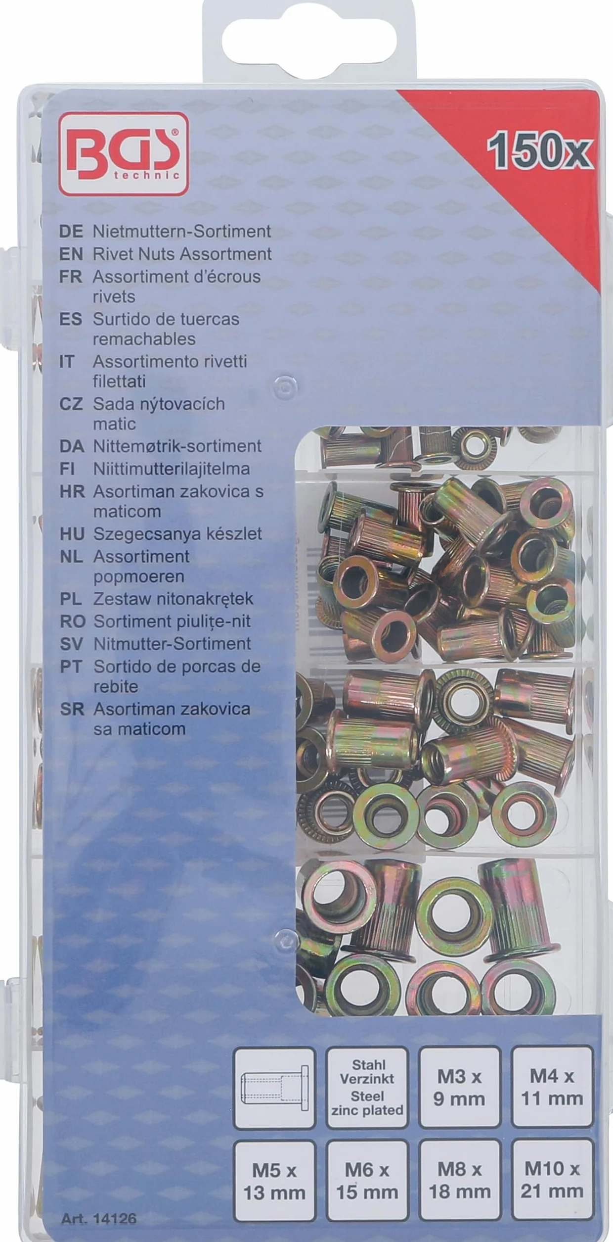 BGS 14126 Zestaw nitonakrętek stal ocynkowana 150 szt.