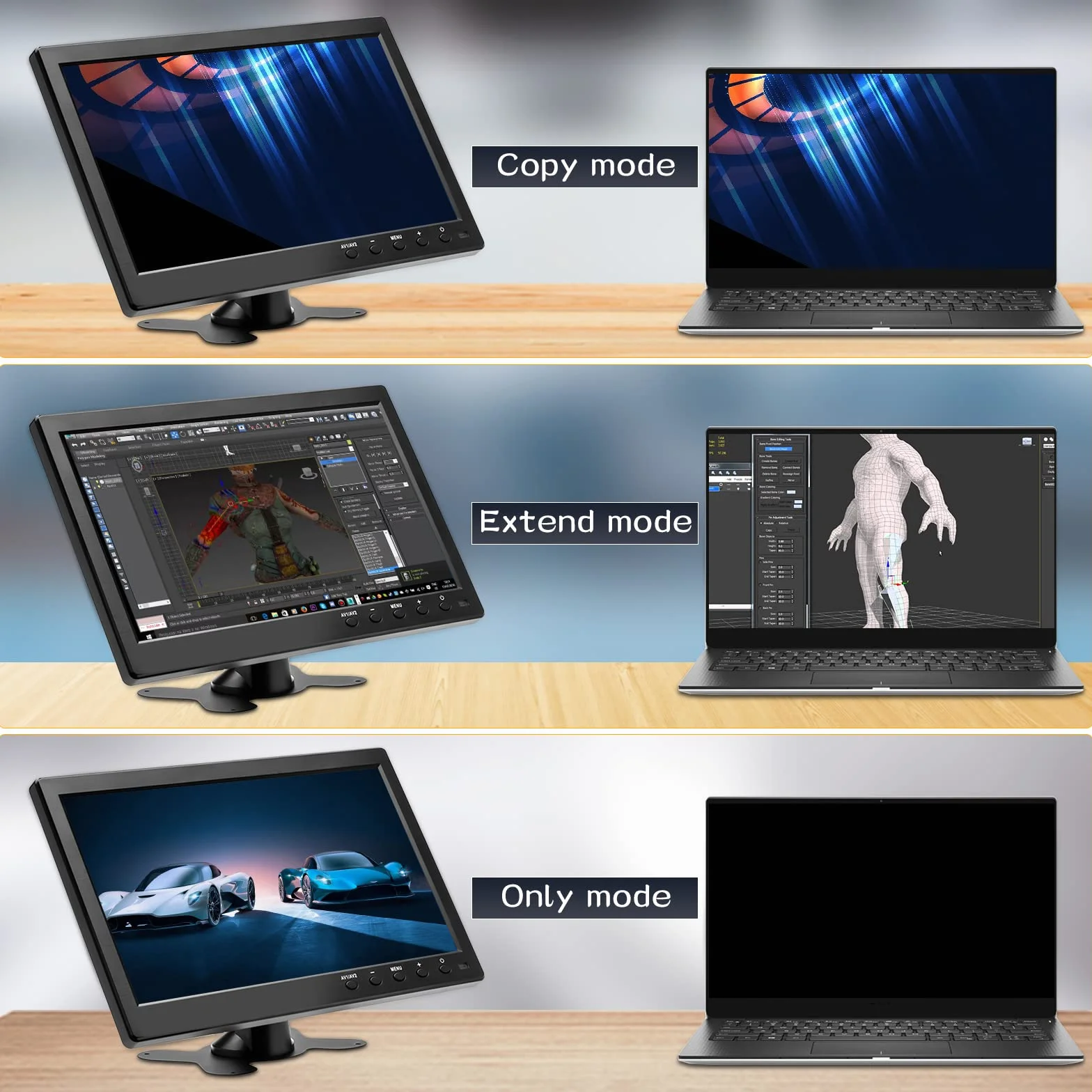 CAMECHO 10-calowy przenośny monitor CCTV Mini HDMI 1280 x 600