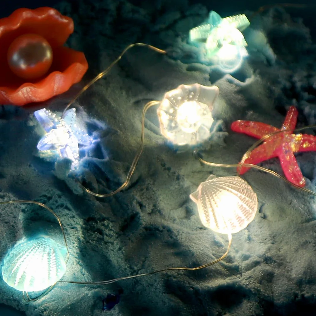 Łańcuch świetlny LED z muszelkami 2 m 20 diod dekoracja morska