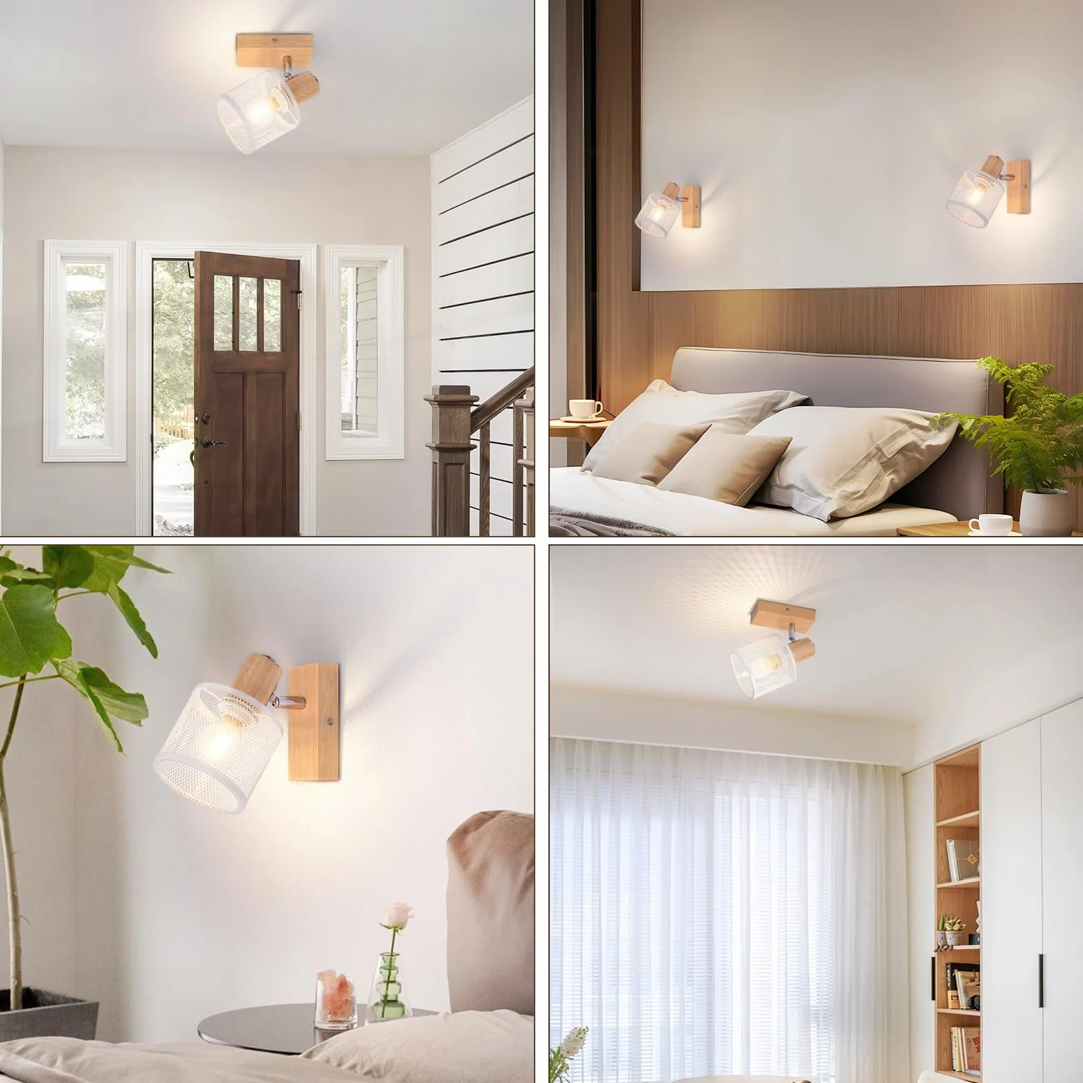 Lampa sufitowa LED vintage drewniana E14 faretto orientabile