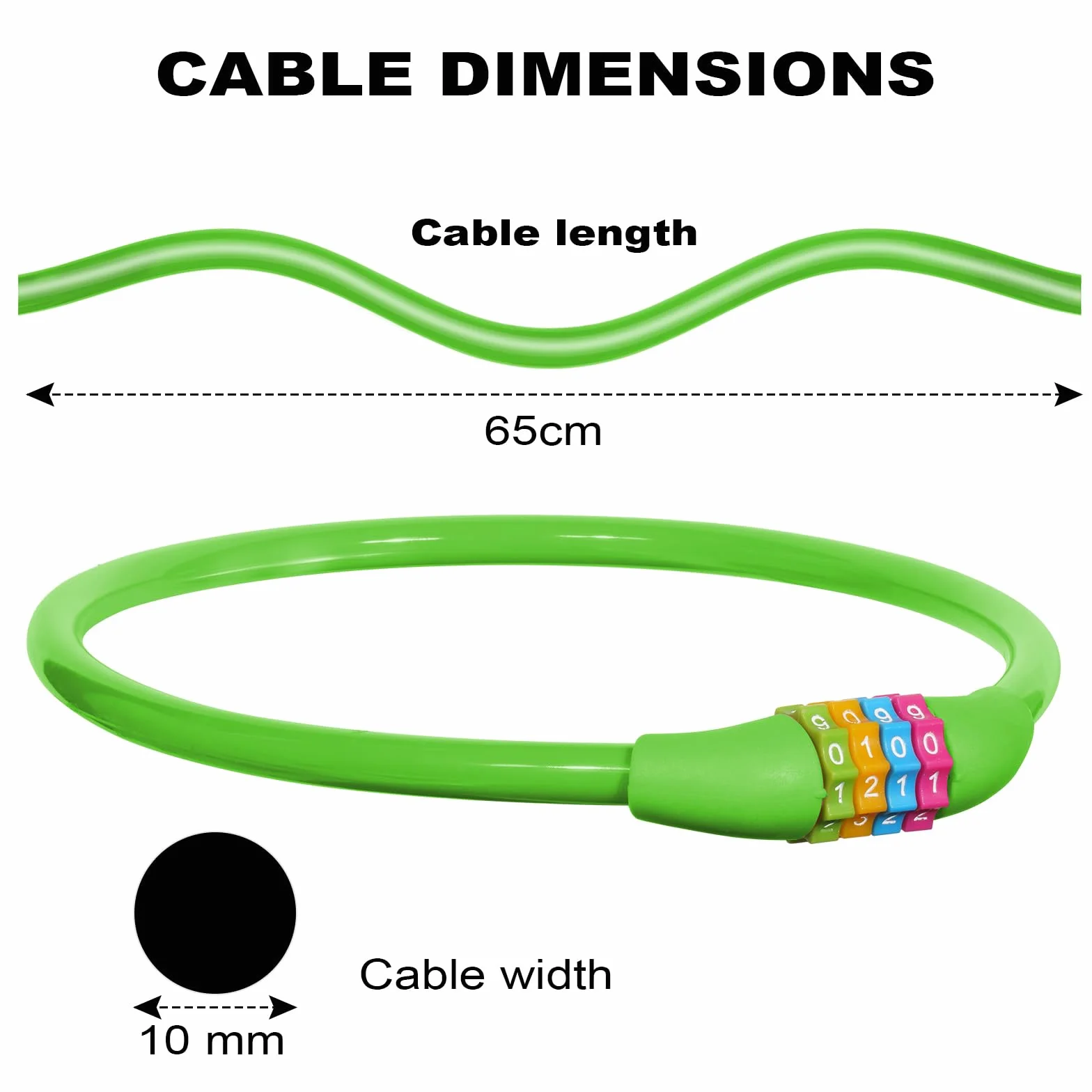 Ainiv Bike Lock, 65cm antykradzieżowa blokada rowerowa, blokada kablowa z 4-cyfrowym inteligentnym kodem, kod antykradzieżowy do rowerów, skuterów, motocykli, MTB - zielony