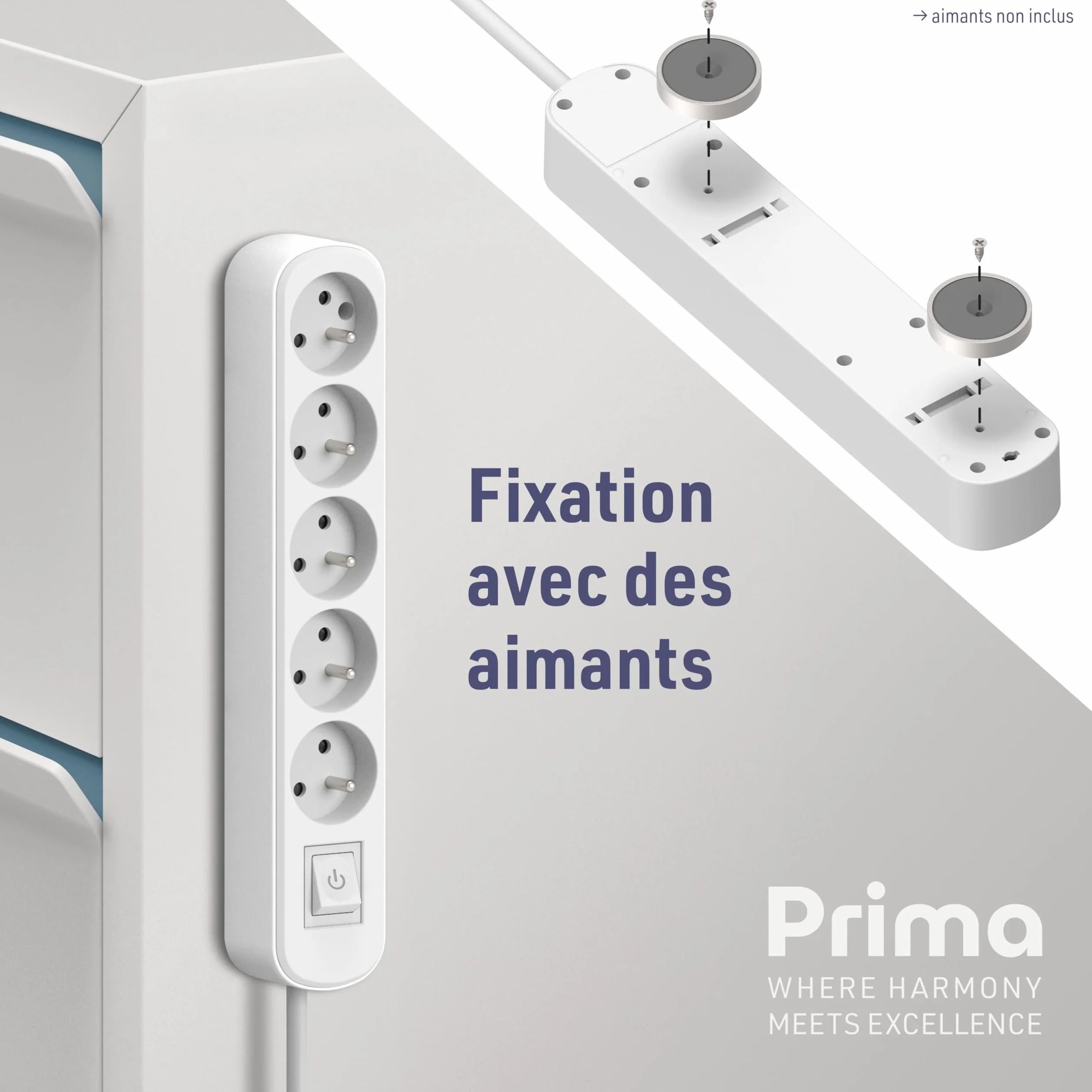 Electraline blok 5-rzędowy z przełącznikiem i wtyczką płaską 1,5 m biały
