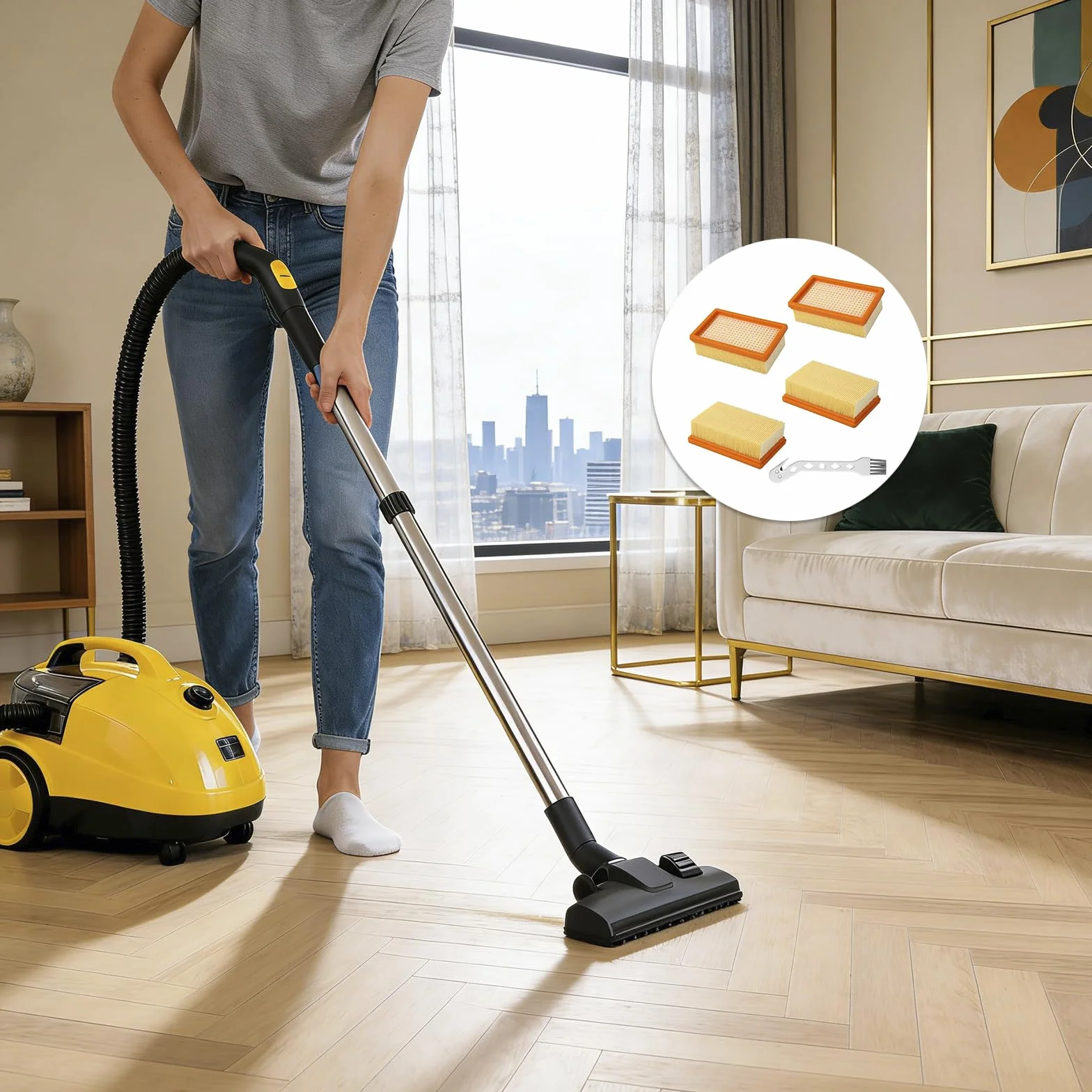 Filtry do odkurzacza kompatybilne z WD4/WD5/WD6/MV4/MV5/MV6, 4 sztuki z małą szczotką