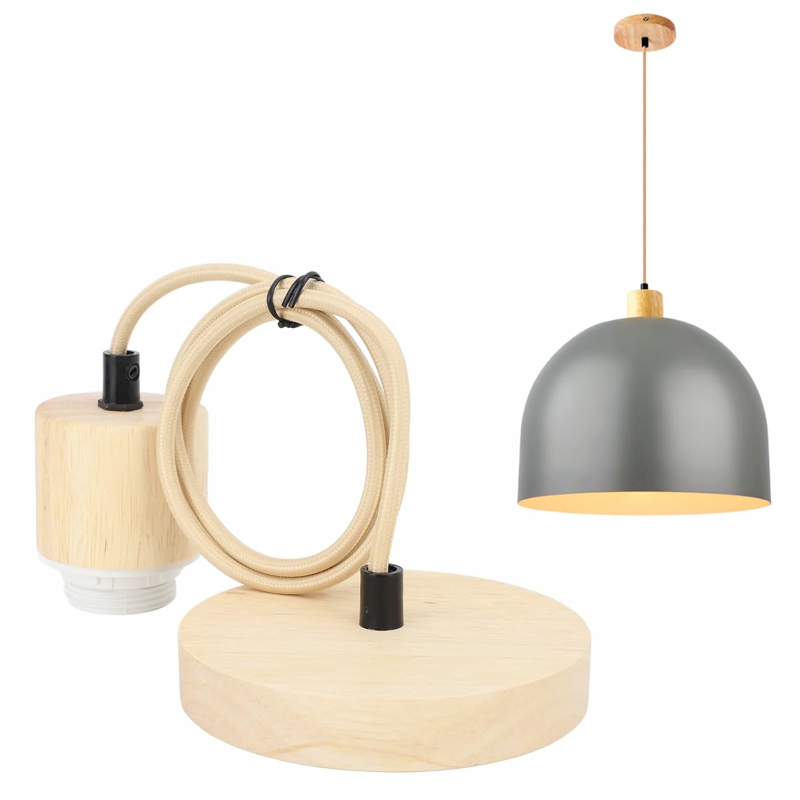 Drewniana Oprawka na żarówkę wiszącą Rustykalna Vintage 1-metrowy Kabel Drewno Brzozowe ABS