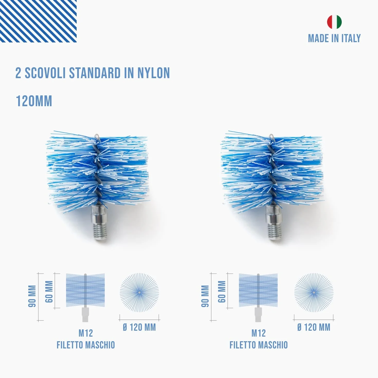 BARETTO Wymienna szczotka do czyszczenia pieca na pellet 120 mm nylonowa 2 sztuki