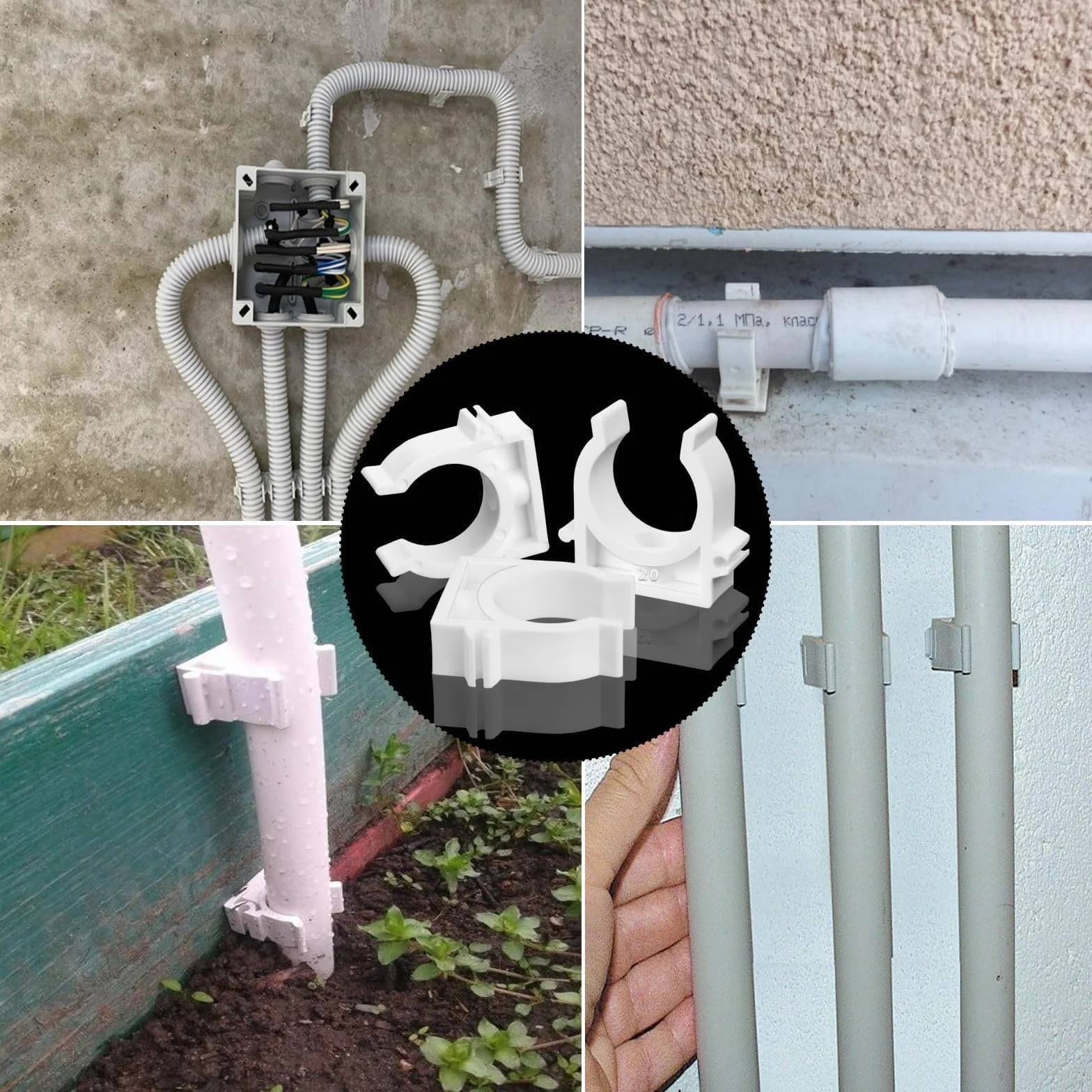 Obejmy zaciskowe 20 mm PP 60 sztuk do rur białe