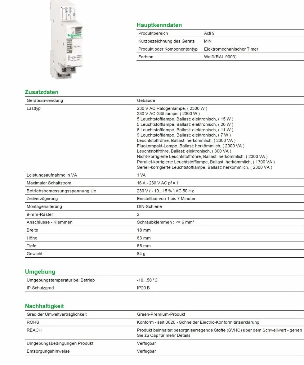 Schneider Electric 15363 elektromechaniczny wyłącznik czasowy na schody MIN 1-7 przełącznik zmierzchowy i przekaźnik czasowy 2 x 7 x 8 cm