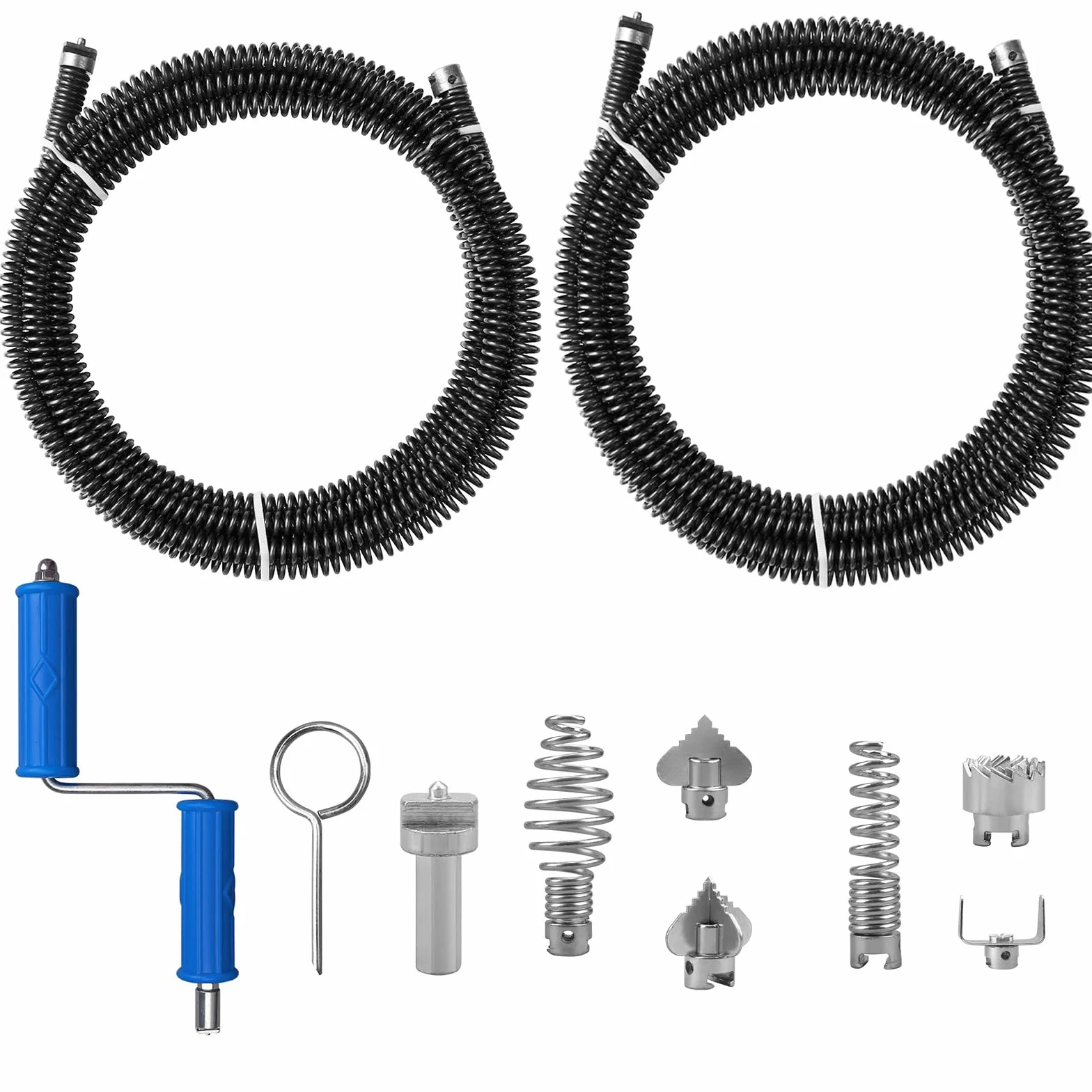2 zestawy spirali do czyszczenia rur 5M 12mm z 8 sztuk noży i adapterami