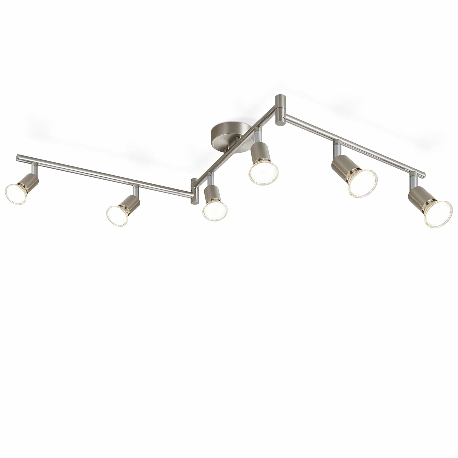 Glitzerlife Reflektor sufitowy LED 6-płomieniowy salon - lampa sufitowa GU10 reflektor sufitowy obrotowy 330° lampa reflektorowa ze stali nierdzewnej sufit sypialnia wnętrze bez źródła światła