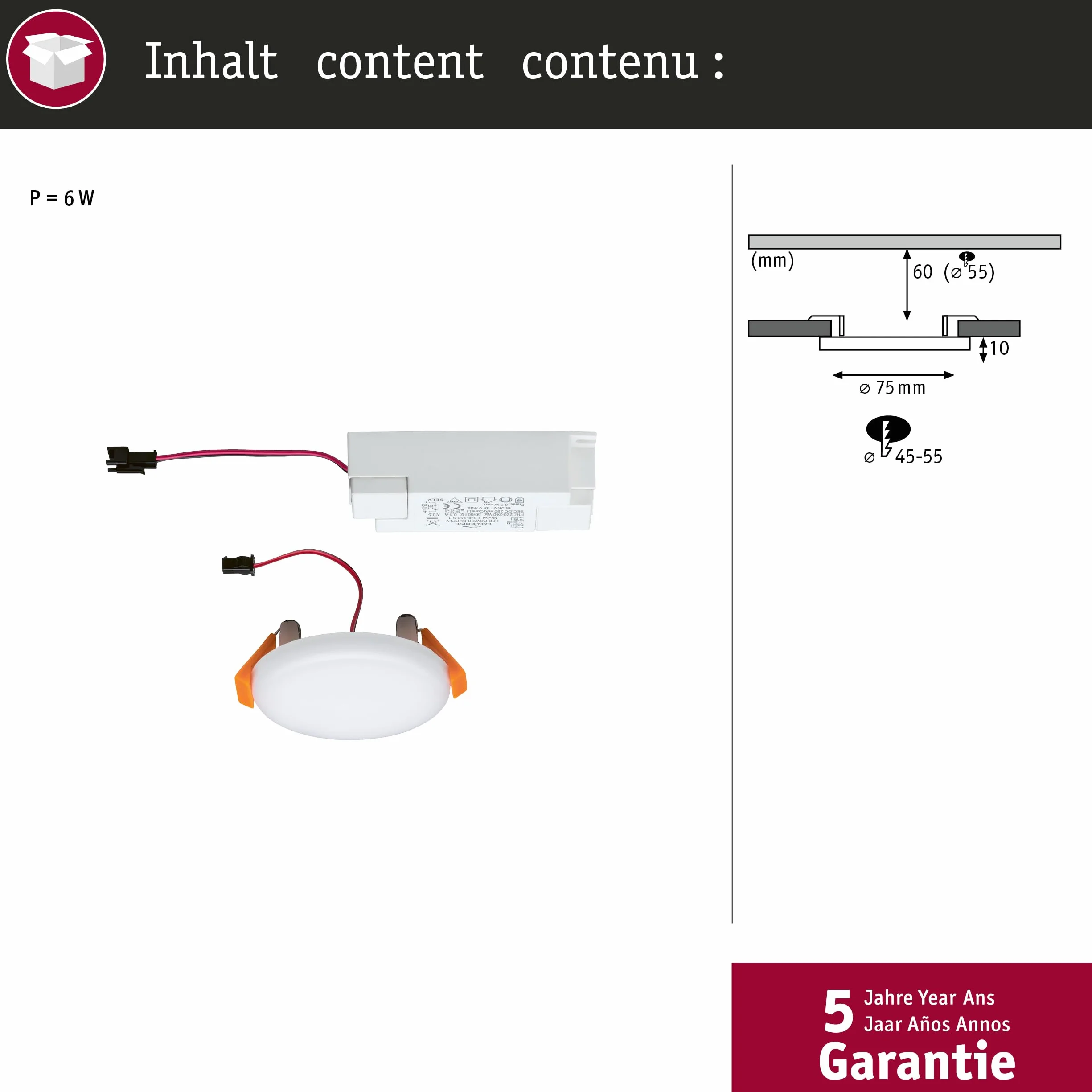 Paulmann Veluna VariFit panel LED oprawa do zabudowy IP44 neutralnie biały 75mm 4.5W satynowa tworzywo sztuczne 4000K