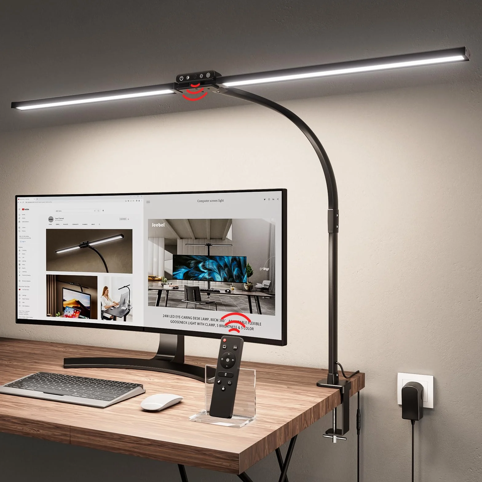 Jeebel Lampa Biurkowa LED 24W 80cm Dwugłowicowa z Pilotem 1800LM