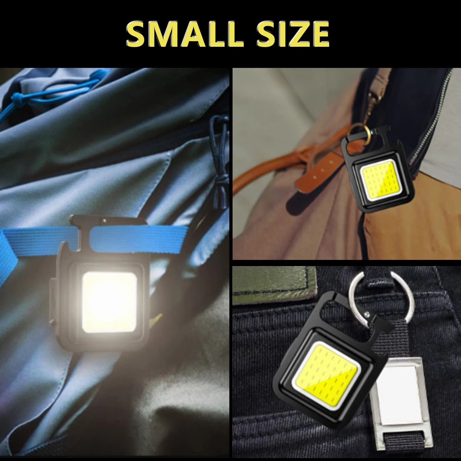 2 sztuki COB breloczek do kluczy, 4 tryby pracy, ładowana przez USB, wodoszczelna, 800 lumenów, mała latarka, przenośna latarka z uchwytem składanym, otwieraczem do butelek i podstawą magnetyczną
