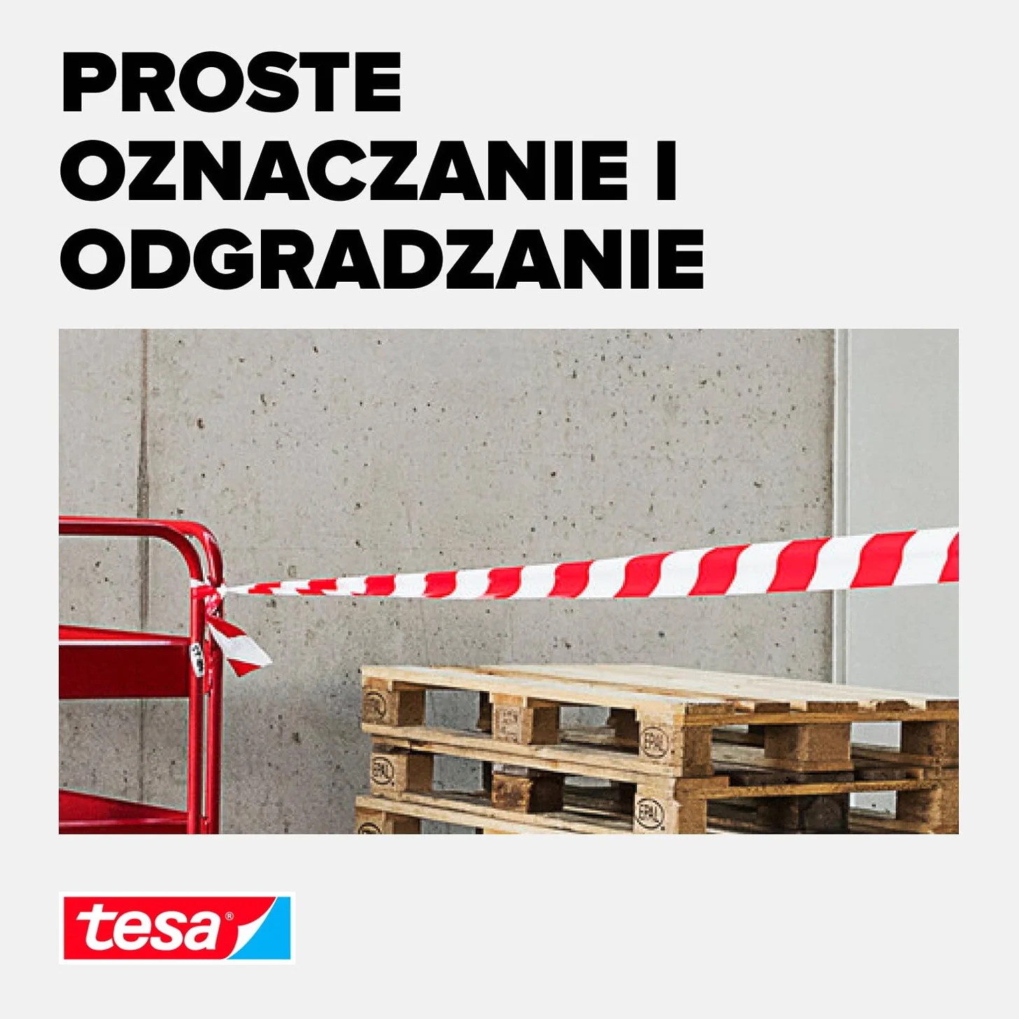 tesa Taśma Ostrzegawcza Barierowa Nieprzylepna 100 m x 80 mm Czerwono-Biała Odporna na UV