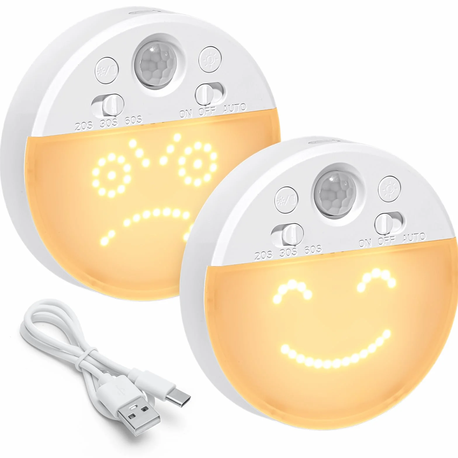 Lampka Nocna z Czujnikiem Ruchu OUSFOT 63 Diody LED Ładowalna 2 Sztuki
