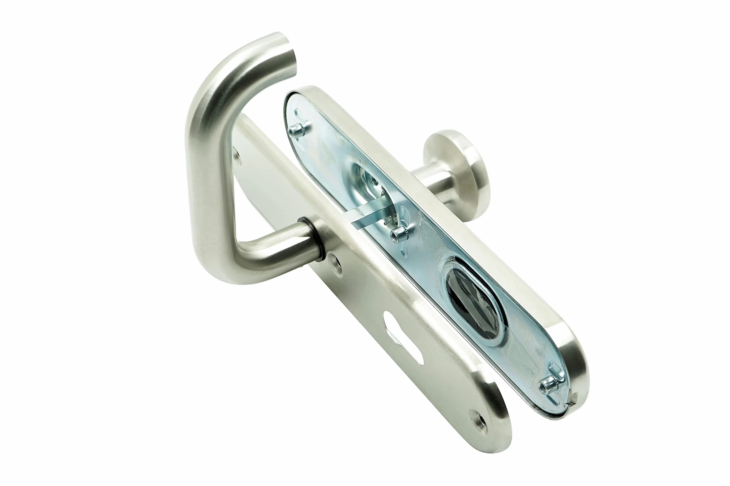 Okucie ochronne drzwi wejściowe cylinder profilowy szyld 72 mm stal szlachetna zestaw klamek
