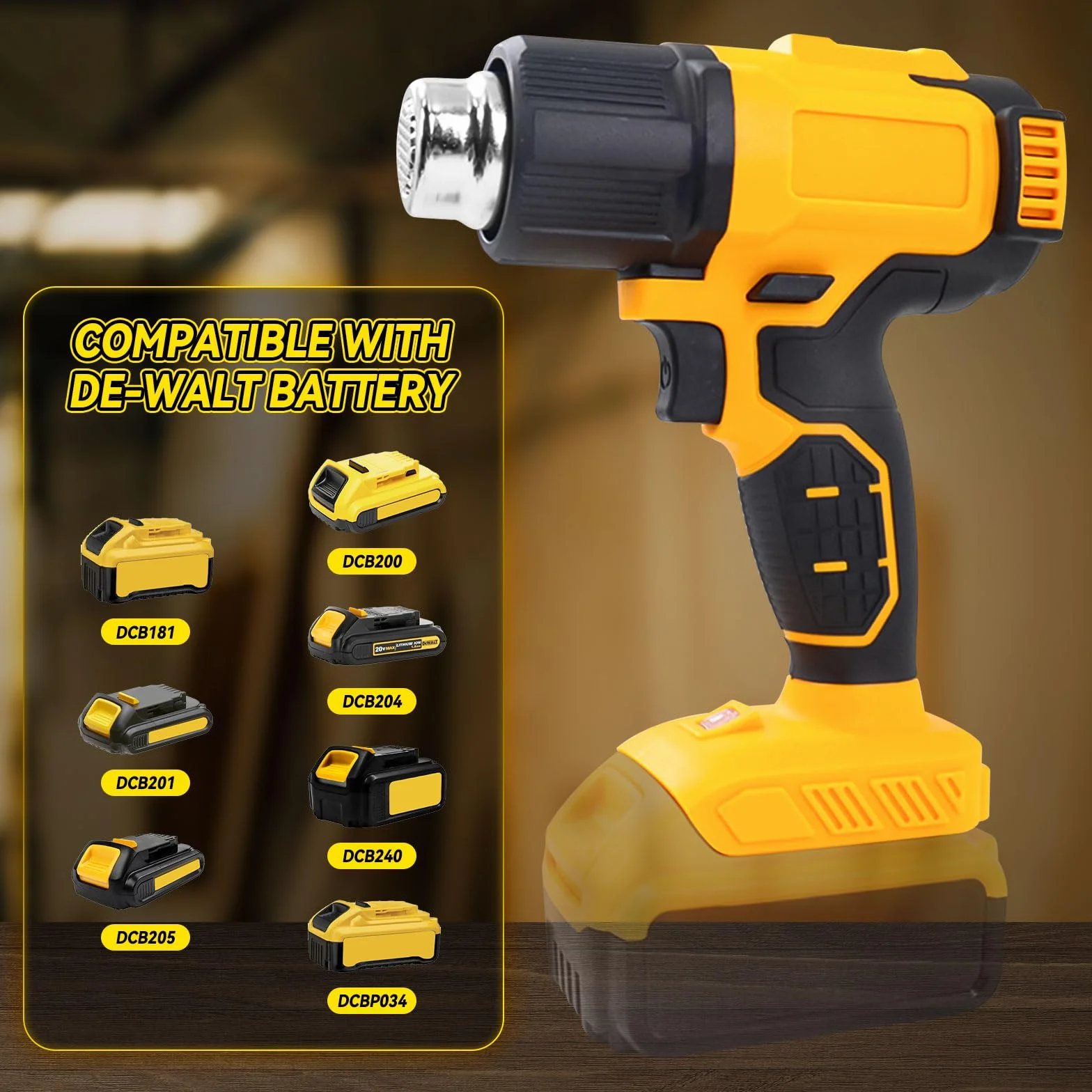 Bezprzewodowa opalarka Dewalt 20 V 50℃-550℃ z cyfrowym wyświetlaczem, regulowana temperatura, 5 dysz