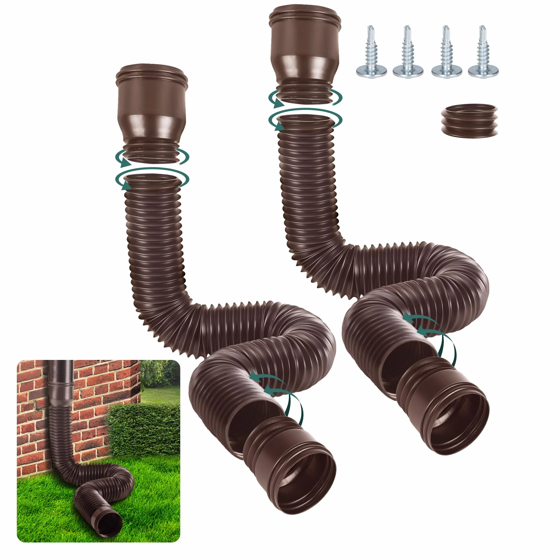 Rynna dachowa elastyczna rura spustowa 80/100 mm przedłużenie 47-150 cm brązowa 2 sztuki