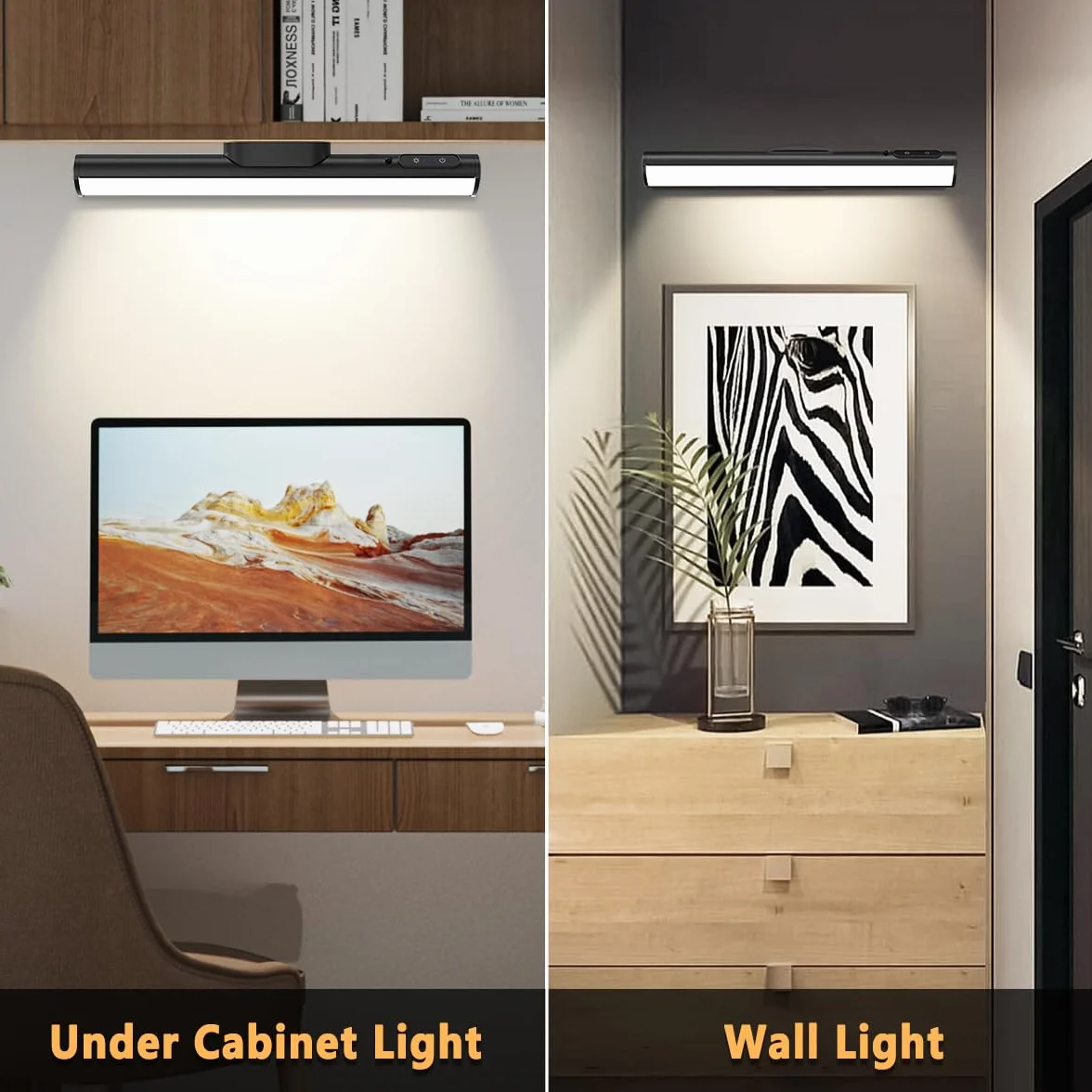Lampki ścienne zasilane bateryjnie do wewnątrz, listwa świetlna LED, zasilanie bateryjne, 4000 mAh, magnetyczny, zdalne ściemnianie, oświetlenie pod półką, do łazienki, obraz, lustro kuchenne