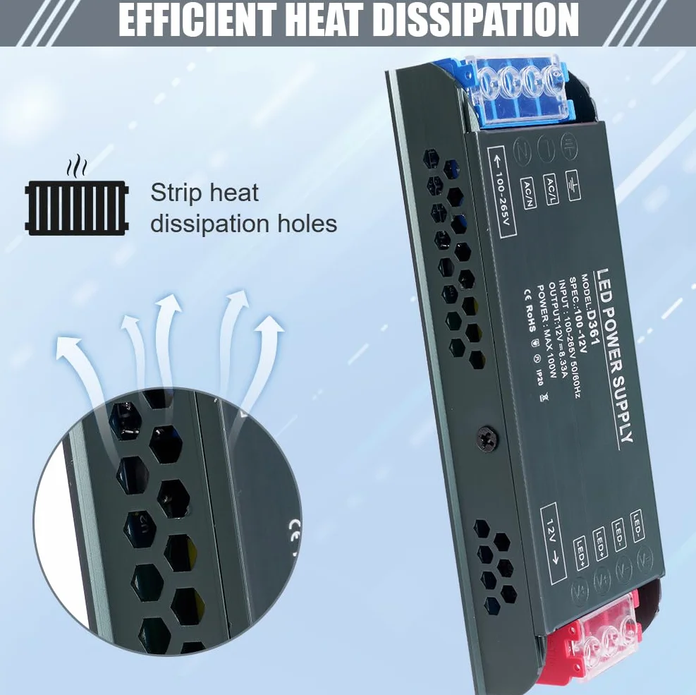 AXFEE Transformator LED 240V 12V 100W ultra cienki sterownik LED do taśm LED reflektorów