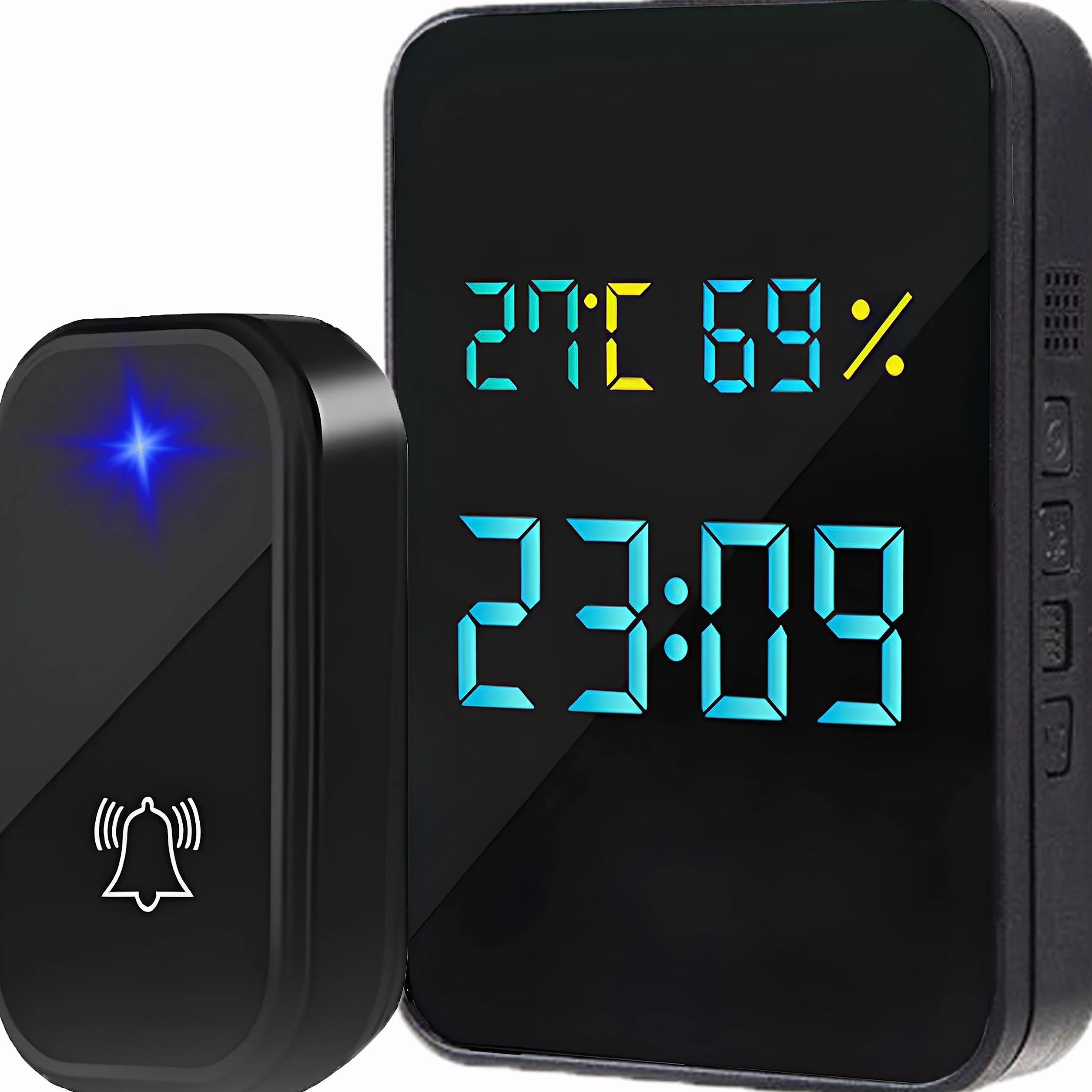 Retoo Bezprzewodowy Dzwonek do Drzwi IP44 4w1 Termometr Higrometr Zegar Wodoodporny Zewnętrzny