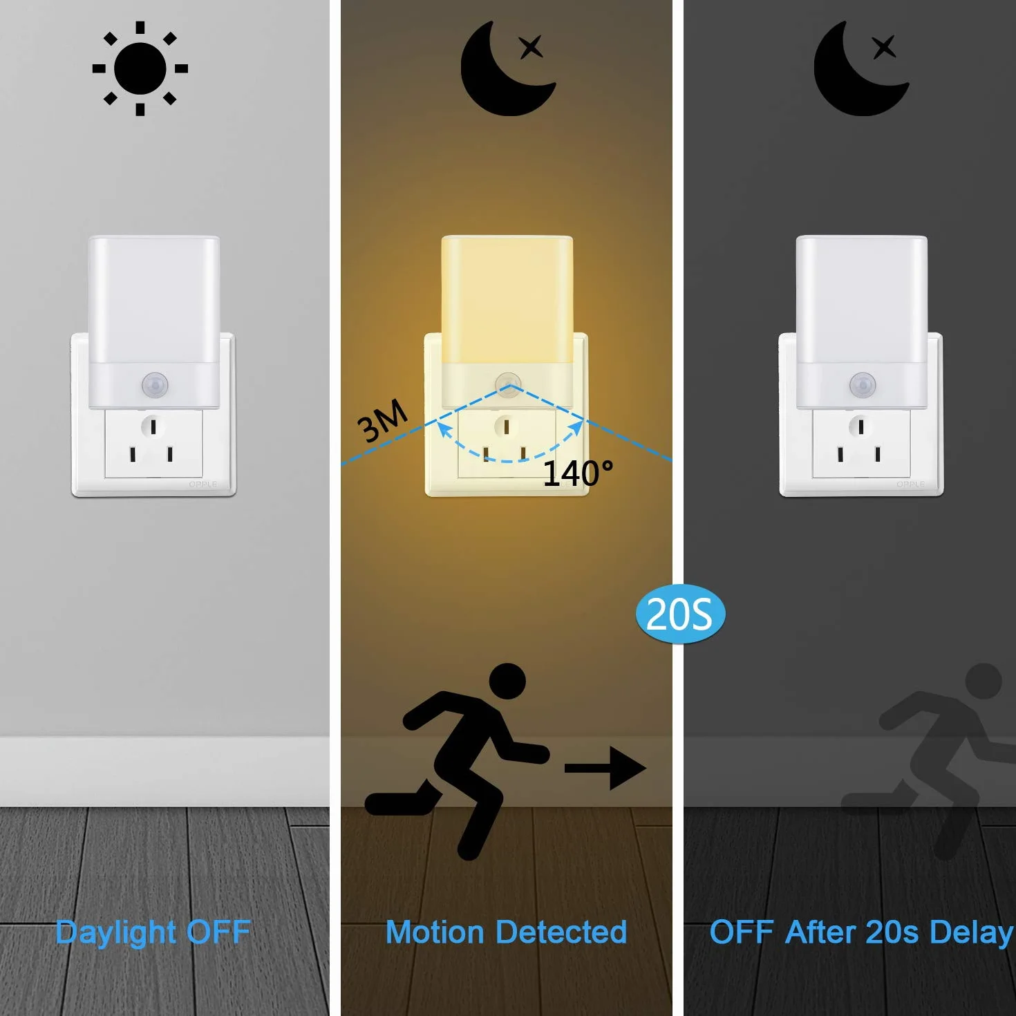 Brisun lampki nocne LED z czujnikiem ruchu 4 sztuki 3 tryby ciepła biel