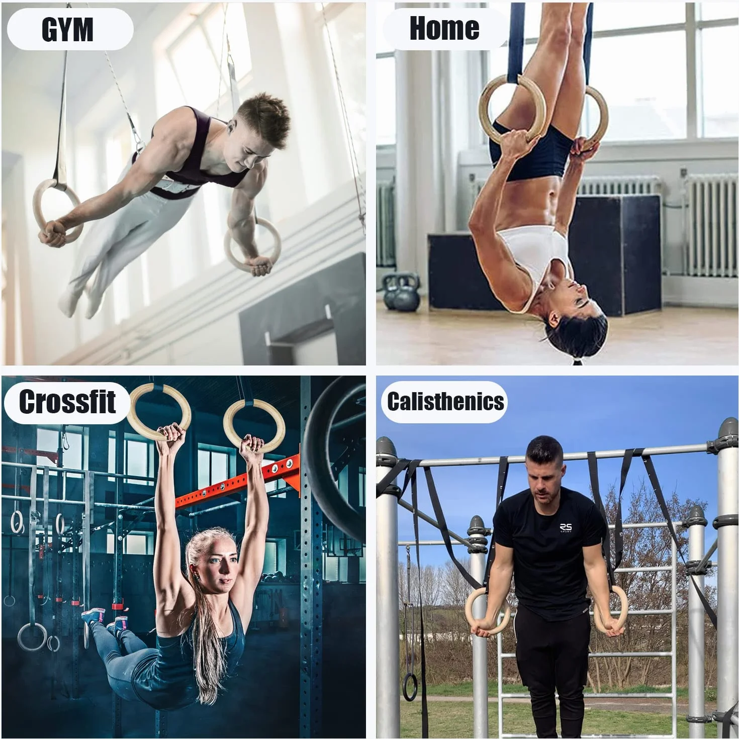 RS sportowe pierścienie Calisthenics, drewniane pierścienie gimnastyczne 32mm, profesjonalne pierścienie gimnastyczne do ćwiczeń na darmowe ciało, siłownia w domu, fitness, Crossfit i ulica Workout