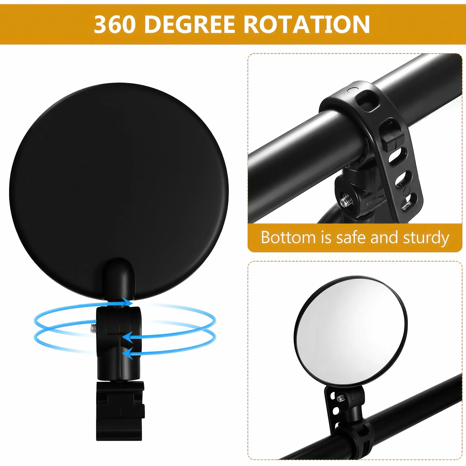 2 sztuki lusterka wsteczne do jazdy na rowerze, regulowane 360° wypukłe lustro HD, uniwersalne lusterko wsteczne lewe/prawe do skutera elektrycznego, czarne z ochroną przed uderzeniami