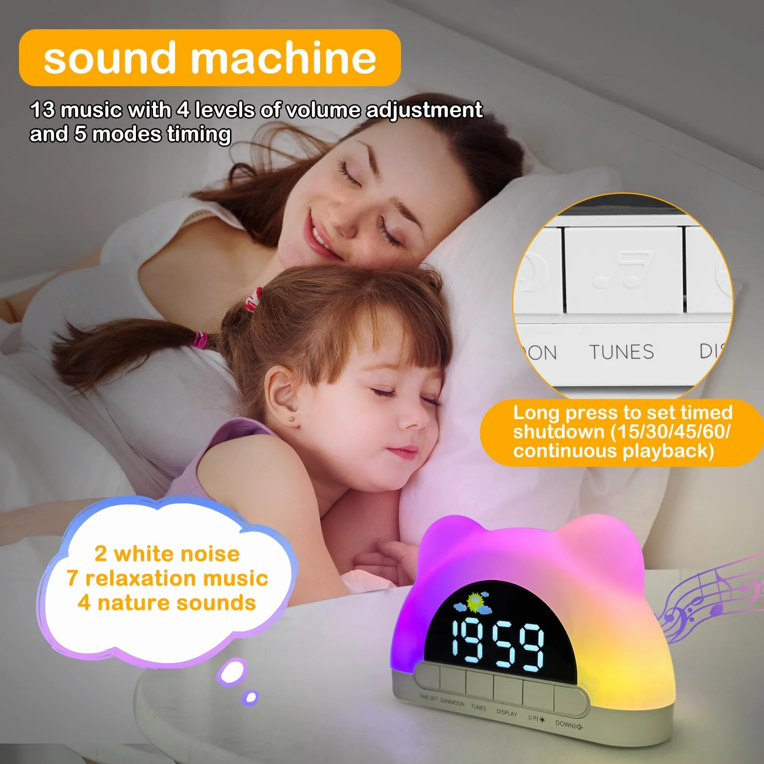 Budzik dla nastolatków z 2 alarmami, tryb drzemki, 12/24 godziny, port USB