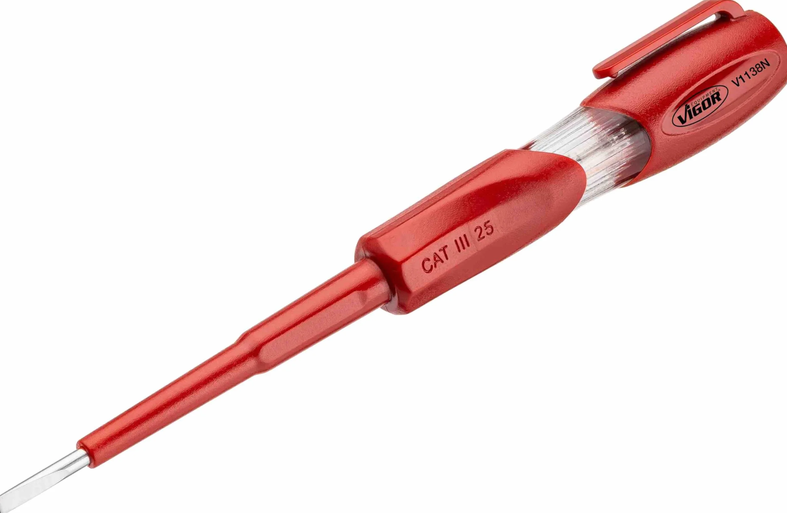 VIGOR Tester napięcia V1138N 150–250 V VDE 0680, profil szczelinowy 0,5 x 3 mm, 140 mm, tester faz