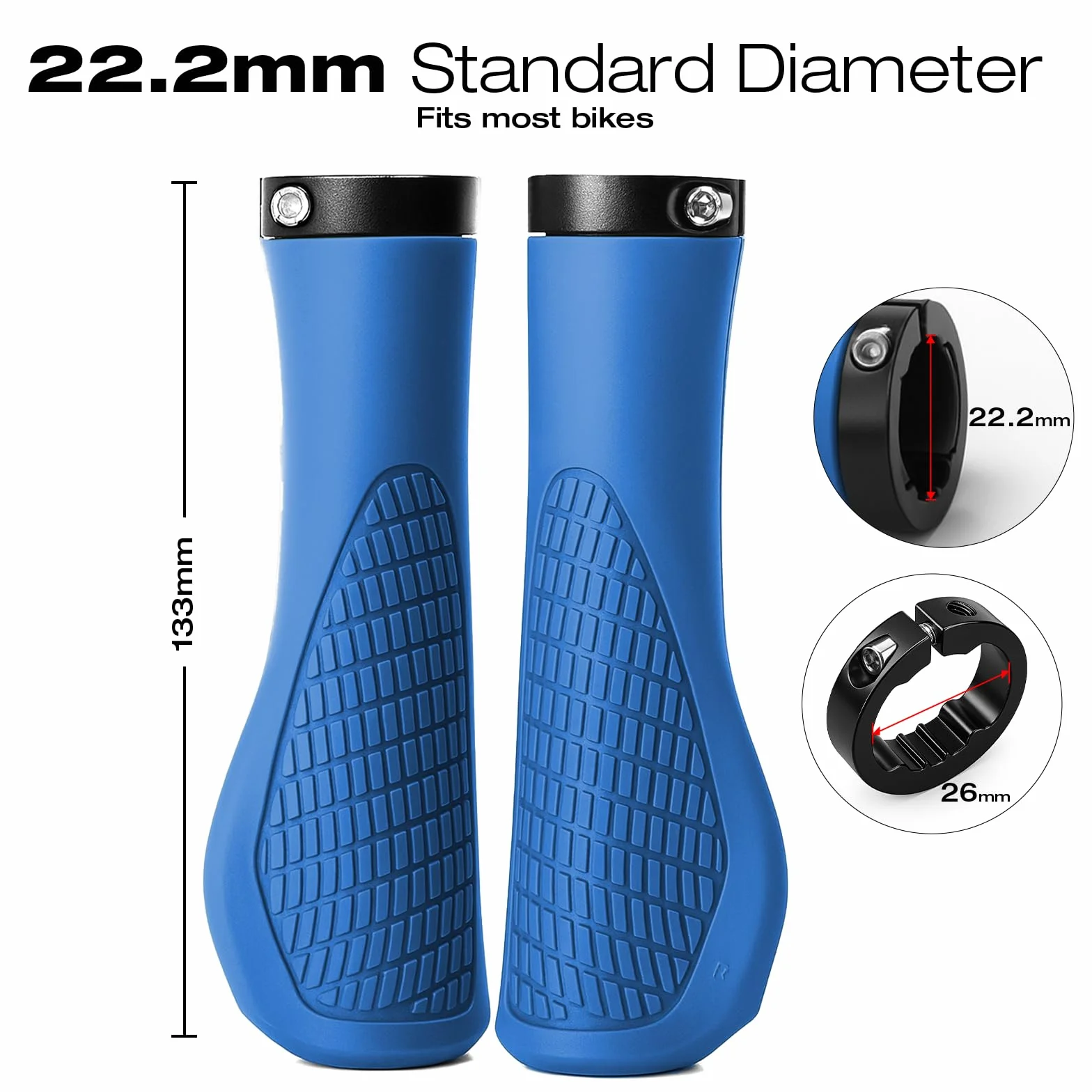 Ergonomiczne uchwyty na kierownicę, uniwersalne uchwyty na kierownicę 22,2 mm, antypoślizgowe, szybki montaż, z kluczem montażowym, do rowerów trekkingowych, wyścigowych, miejskich, składanych