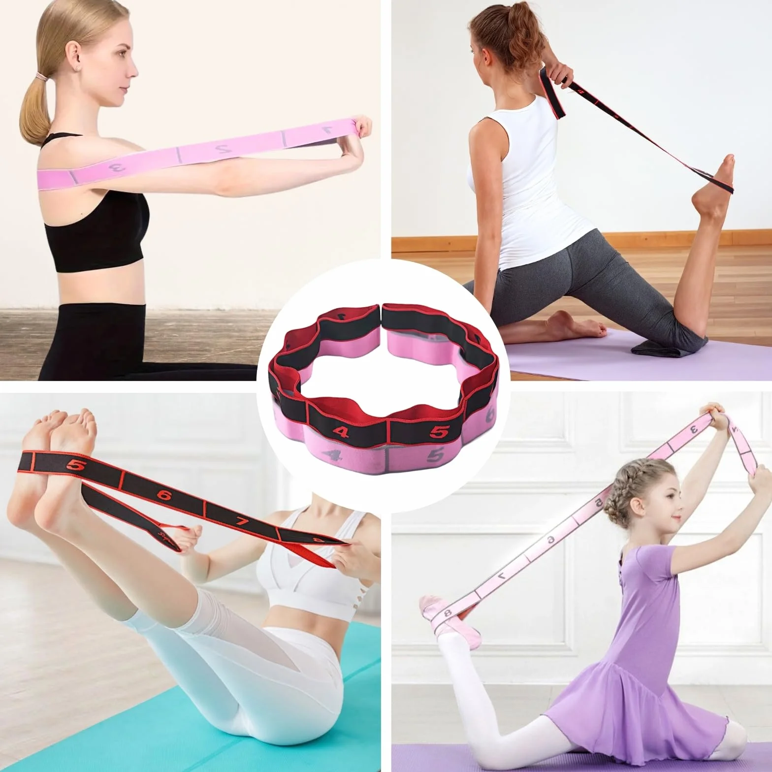 KEYRI 2 szt. Opaska do jogi Stretch Bands, Stretch Stretch Strap Elastyczny Pasek Fitness z 8 klamrami dla dzieci i dorosłych Pilates Fitness Gimnastyka