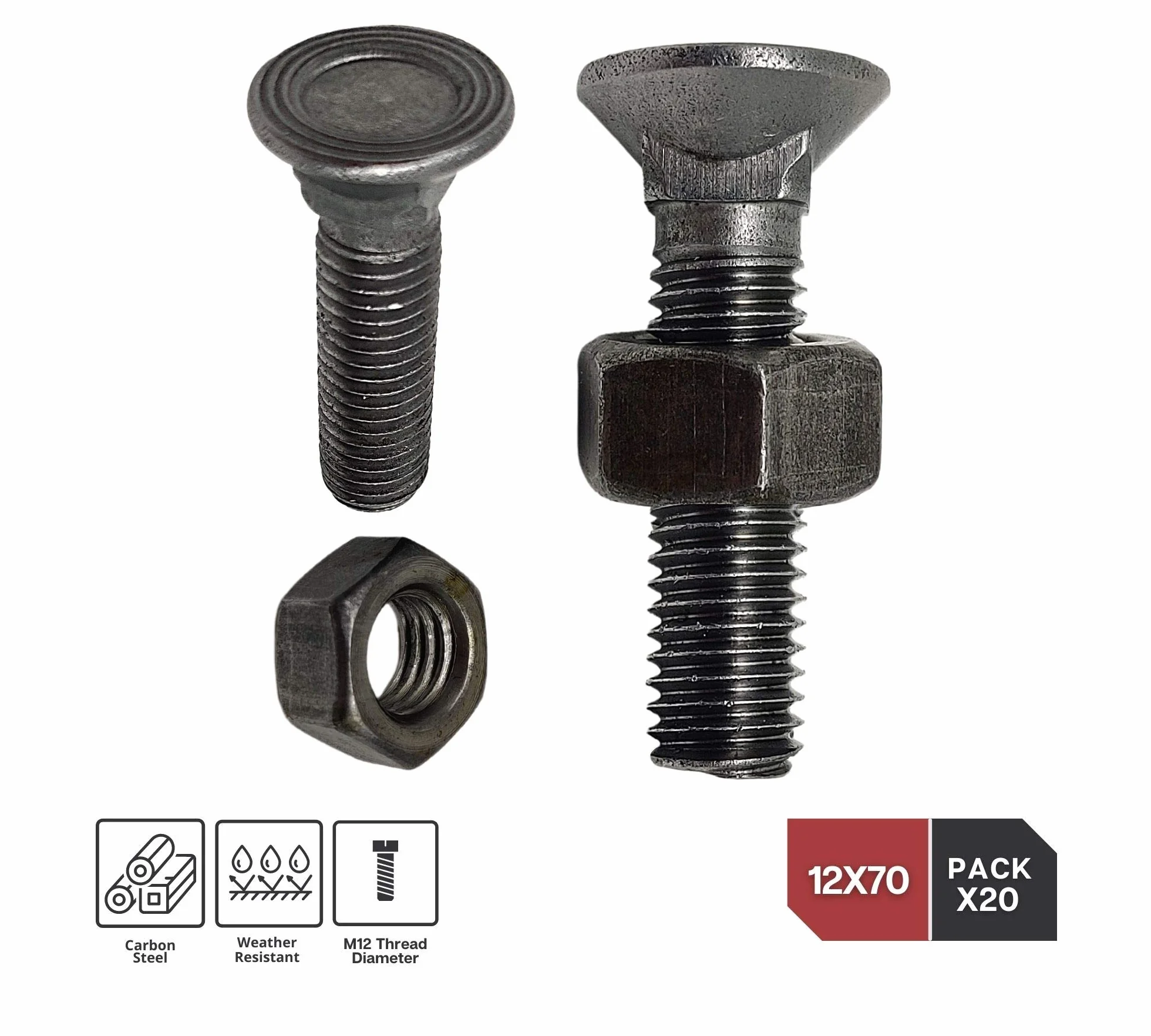 Industrialna DOJA Śruby Plow 12 x 70 mm 20 sztuk