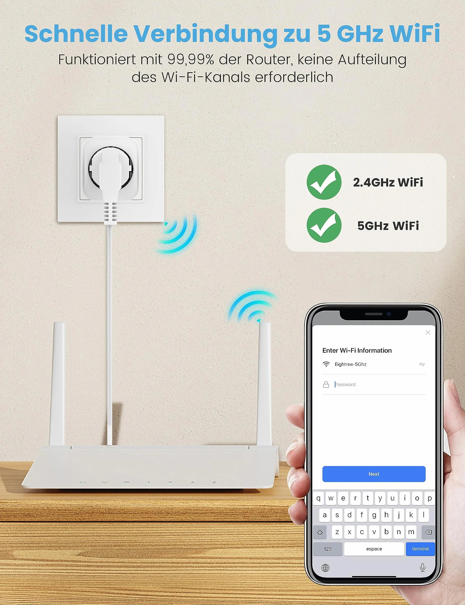 EIGHTREE Inteligentne gniazdko WiFi 2,4 G/5 GHz, 16A
