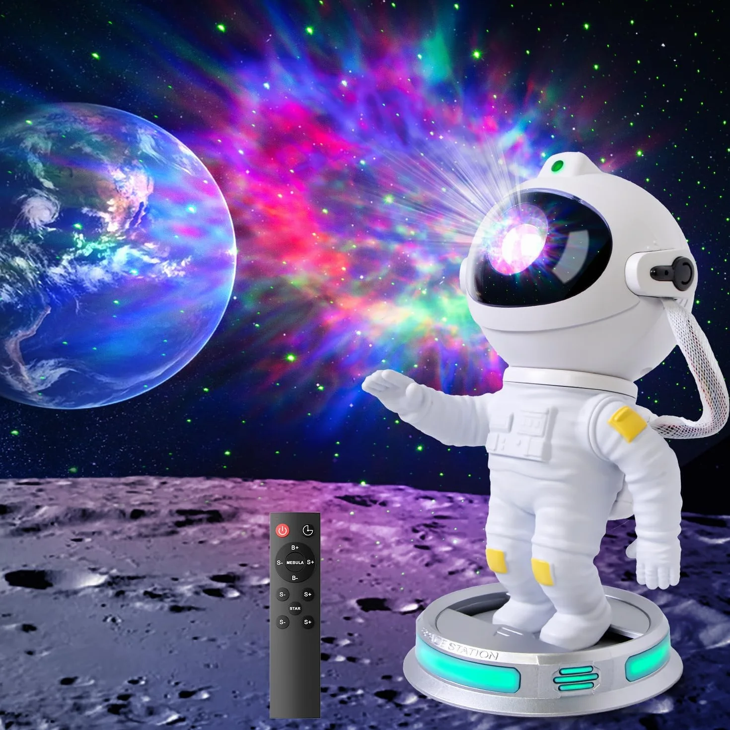 Projektor światła astronauty gwiaździste niebo Galaxy z pilotem i timerem 360° do sypialni