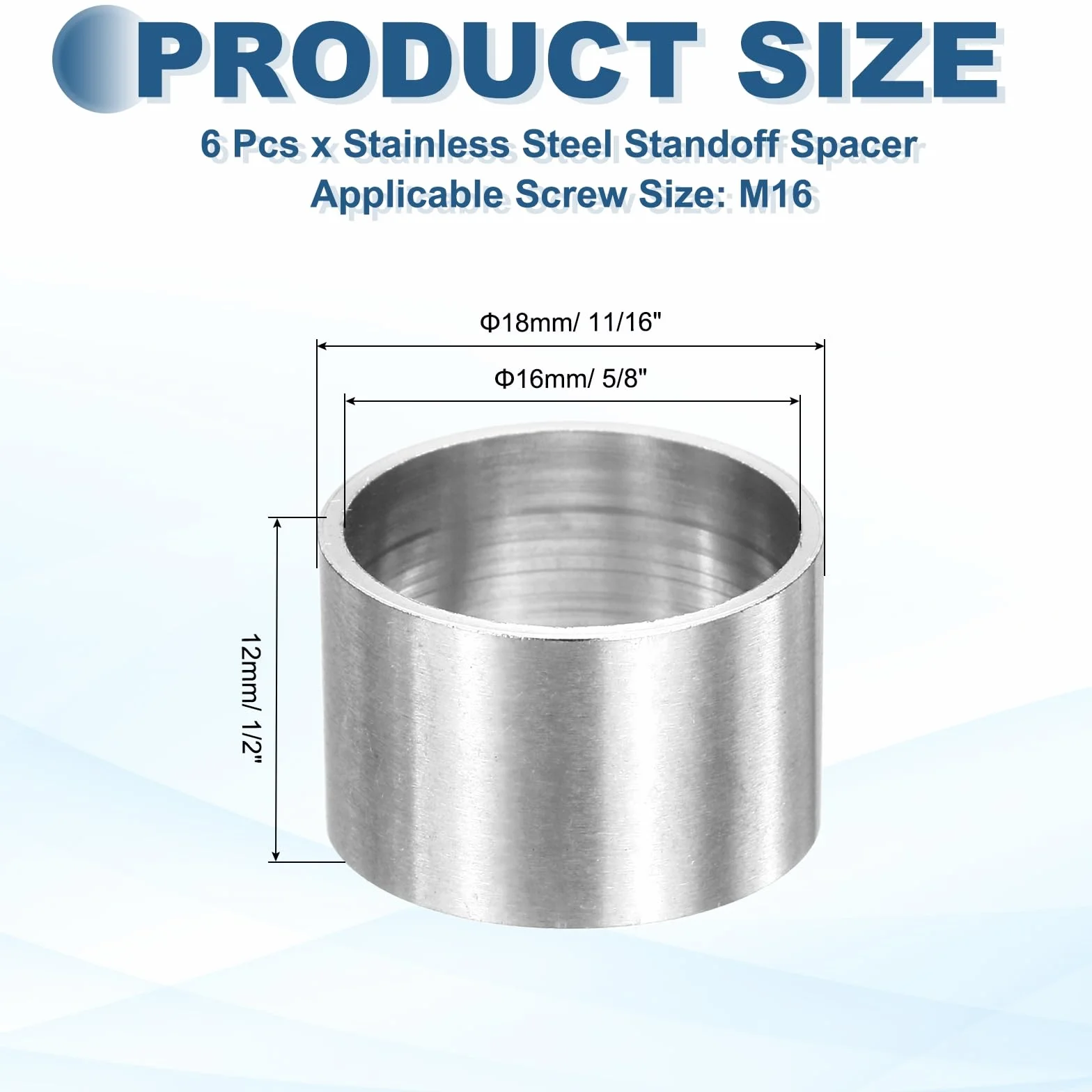 QUARKZMAN M16 metalowe wsporniki dystansowe ze stali nierdzewnej 16 mm ID x 18 mm OD x 12 mm 6 sztuk