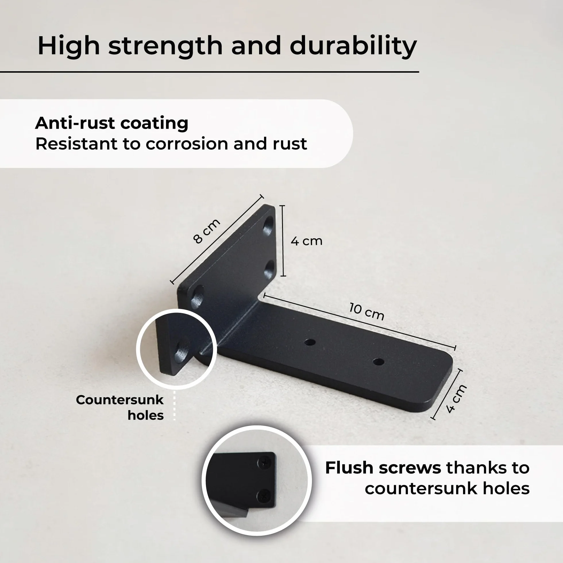 MILUKA Pack 4 L-shaped Wall Brackets 10 cm Heavy Duty Steel 70 kg Black Industrial Design