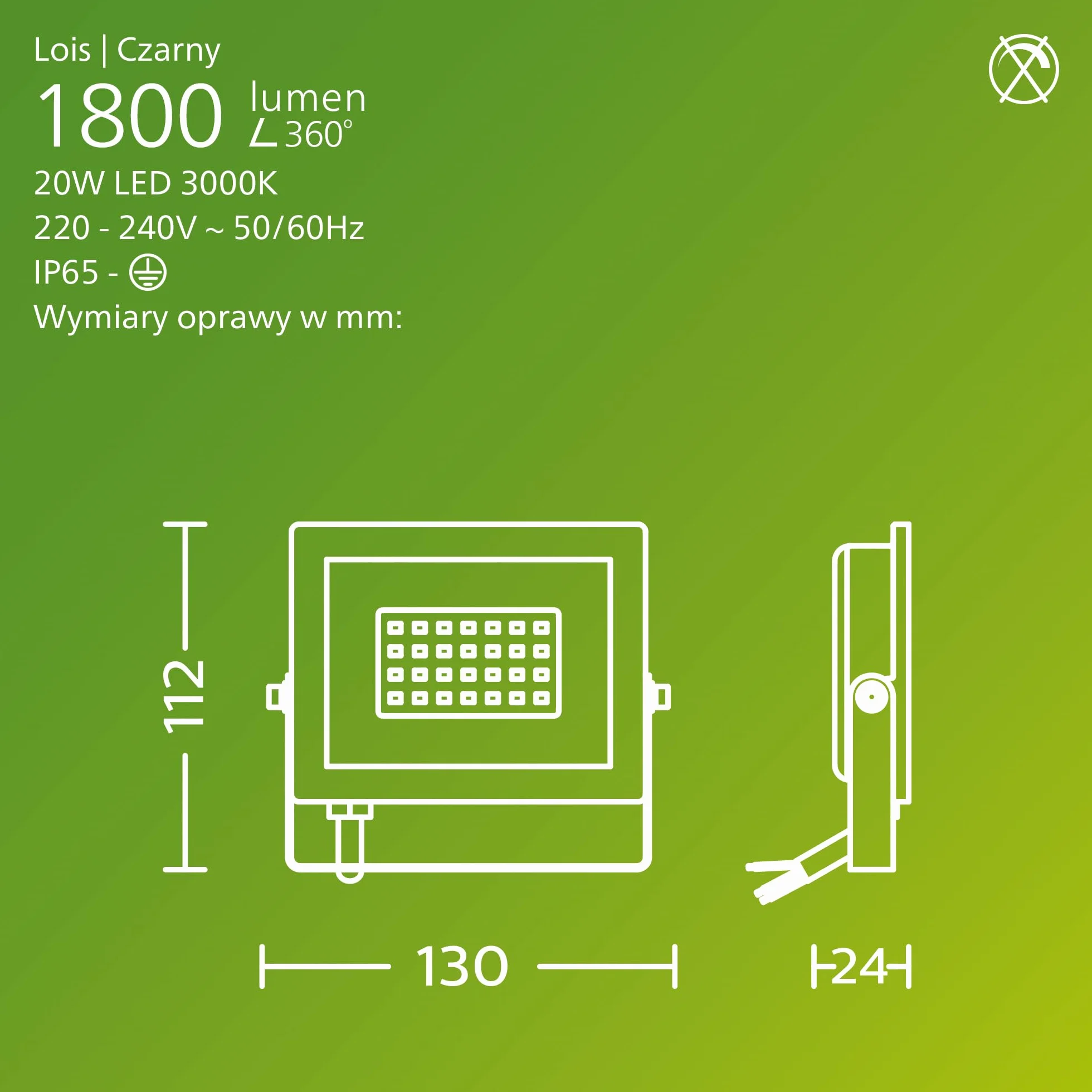 Philips Lois Zewnętrzna Lampa Floodlight 20W 3000K Czarna