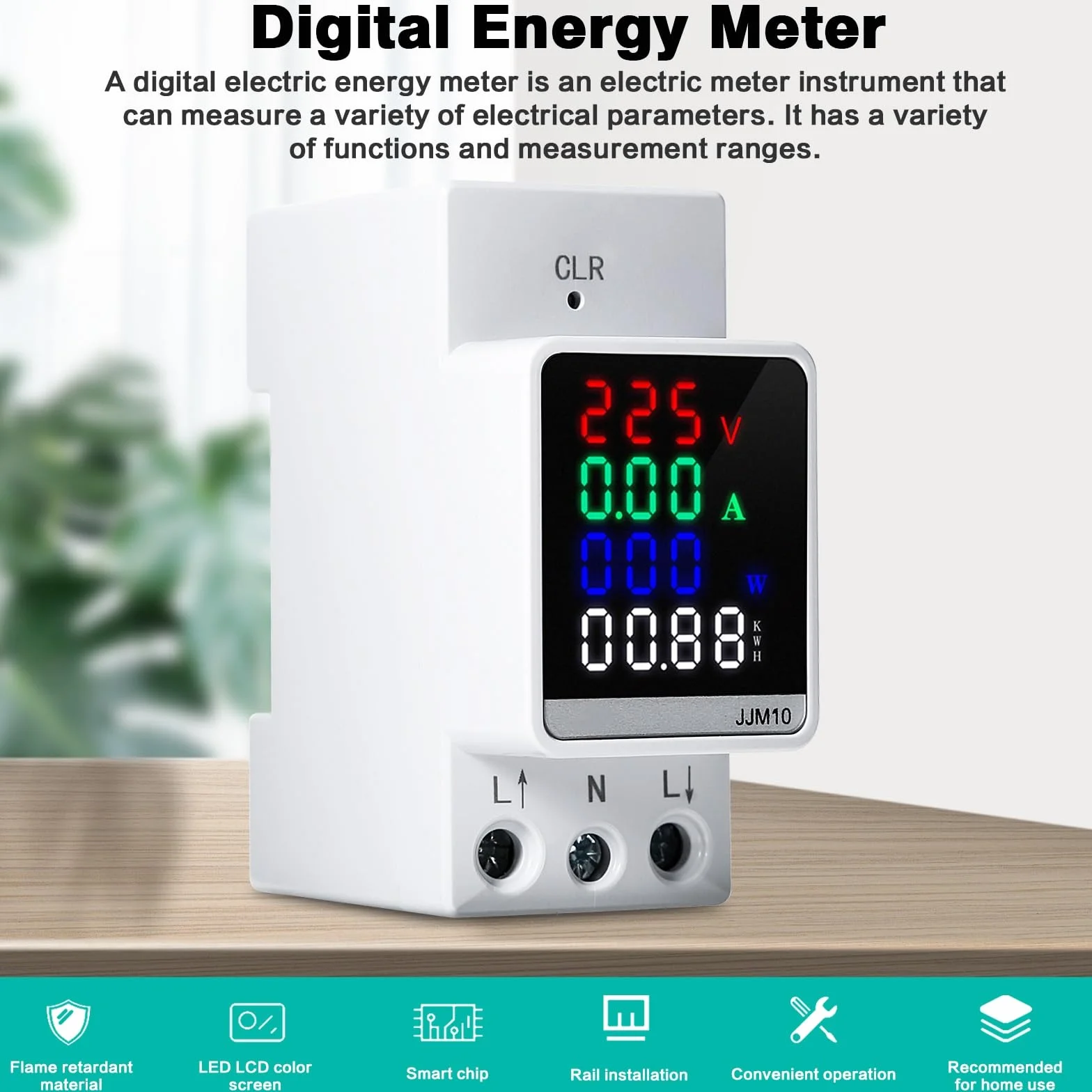 Jadeshay Licznik prądu na szynę montażową, cyfrowy jednofazowy LCD AC80-270V 100A amperomierz woltomierz KWh